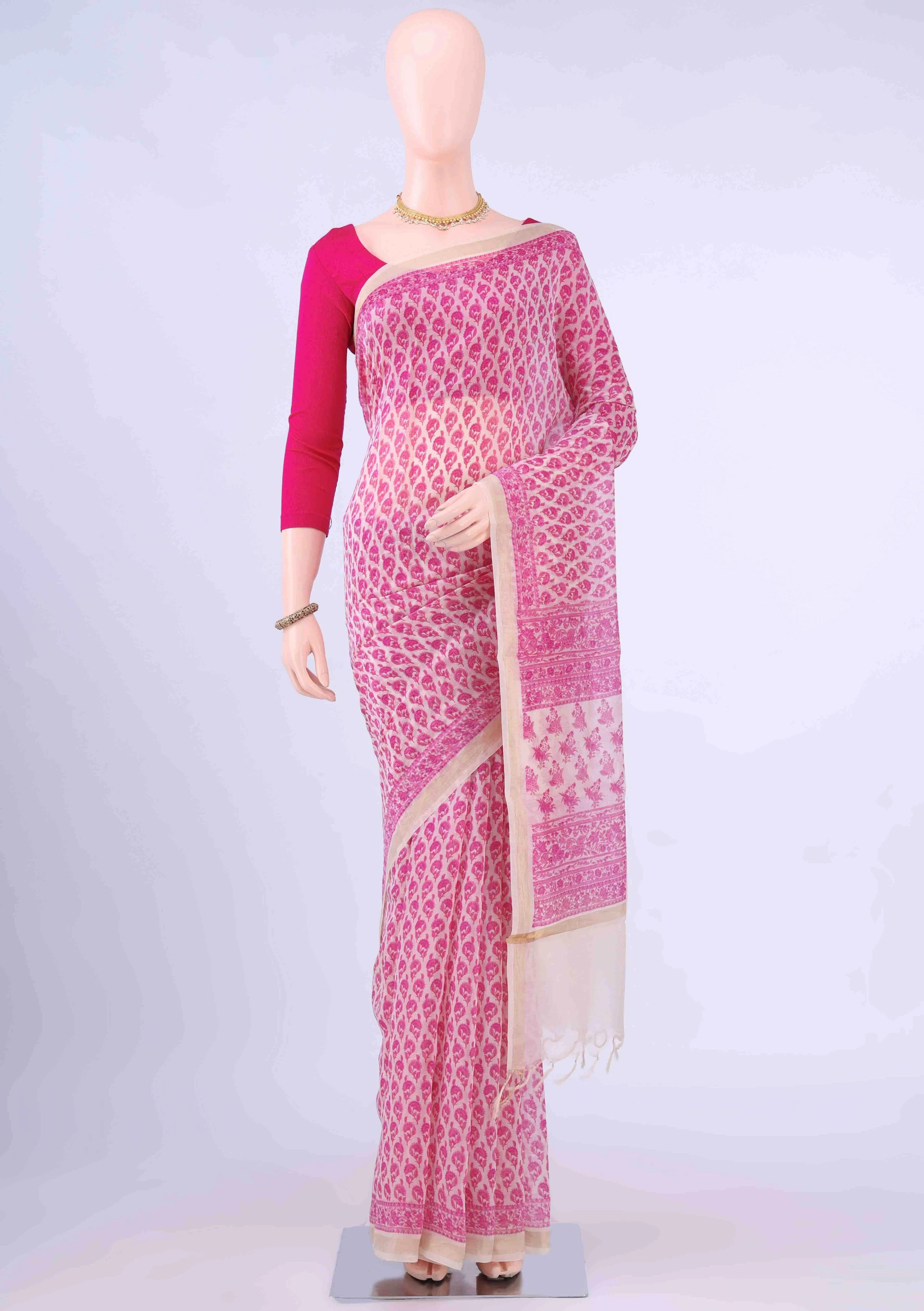Off White Chanderi Silk Cotton Saree