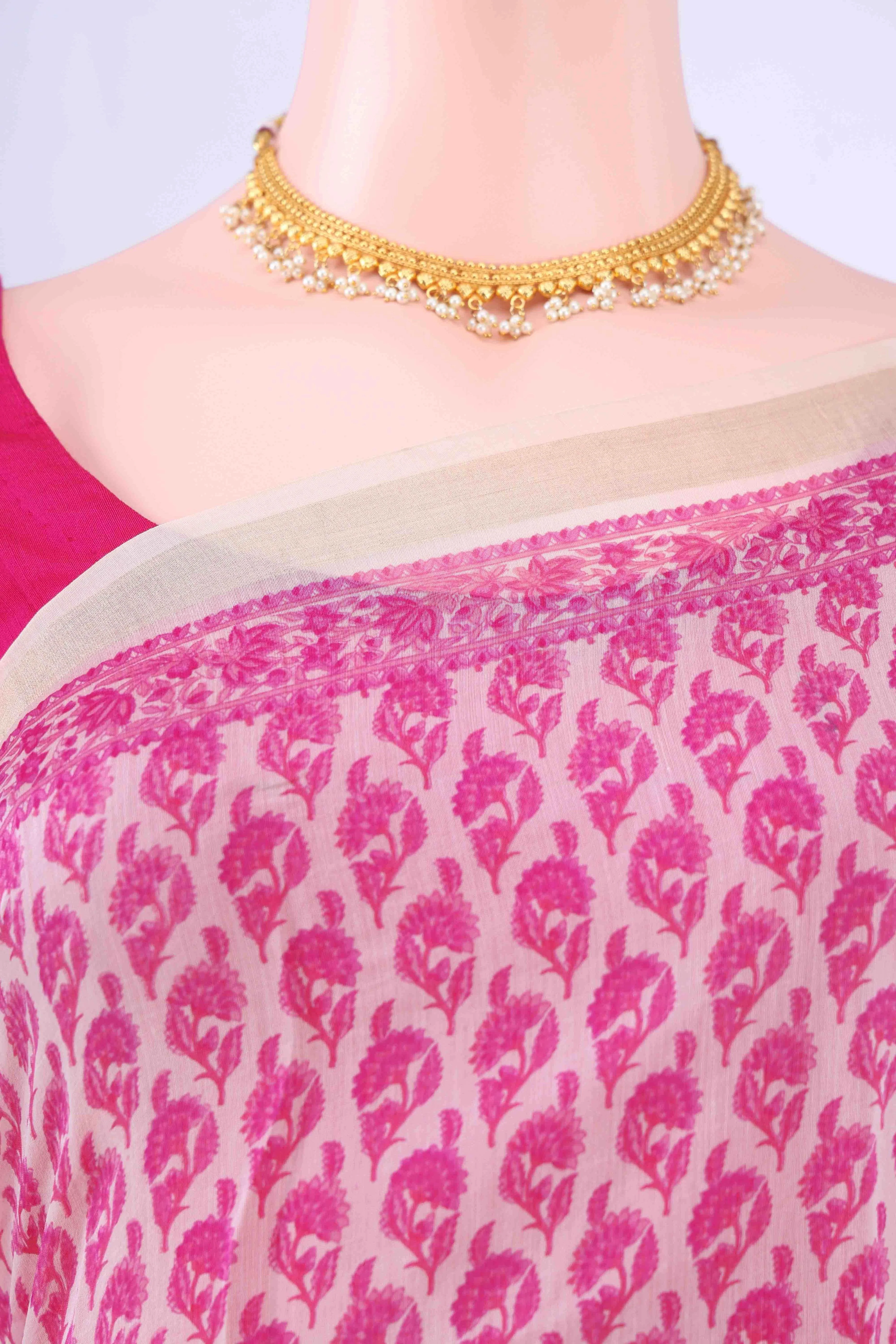 Off White Chanderi Silk Cotton Saree - Image 3