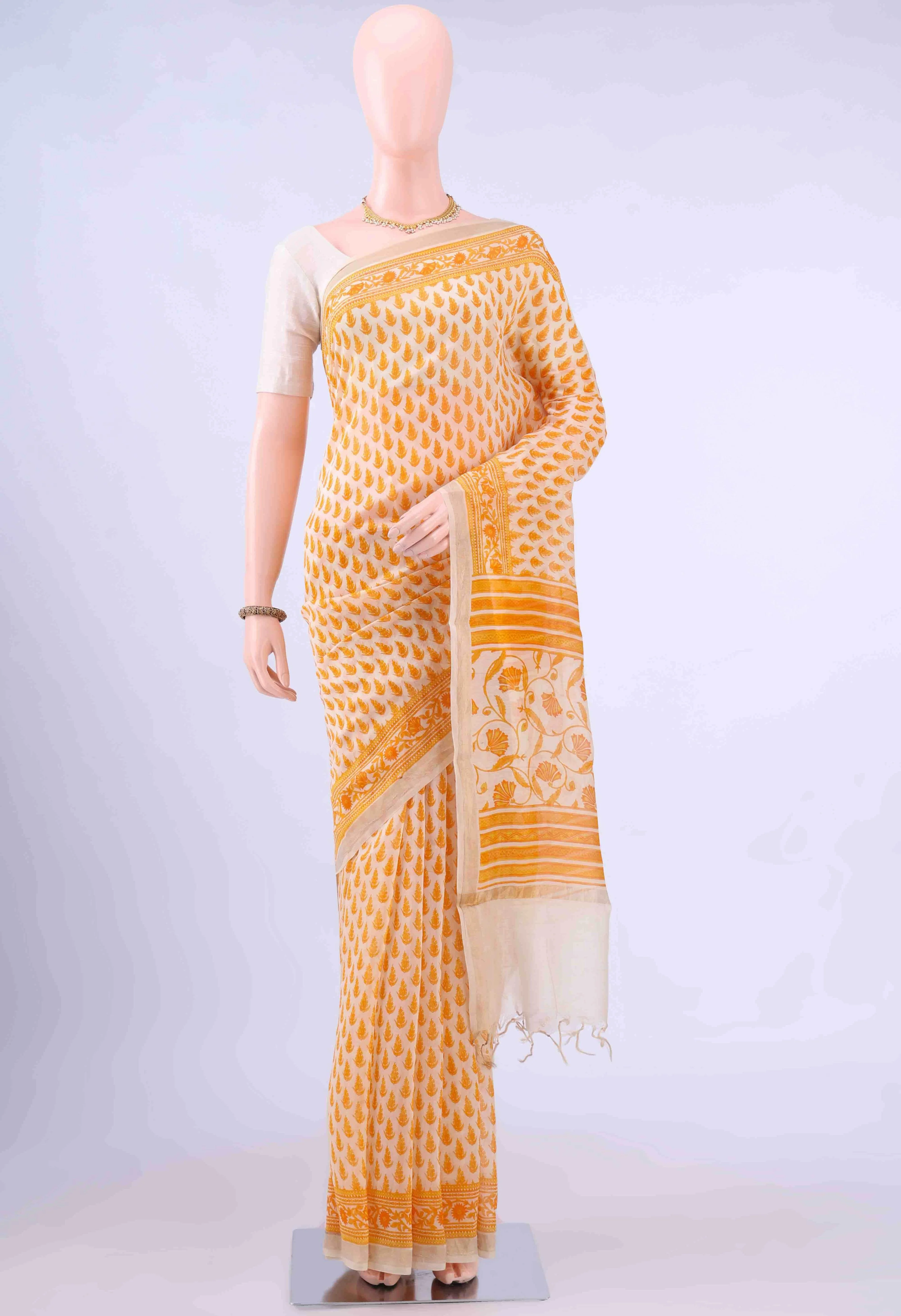 Off White Chanderi Silk Cotton Saree