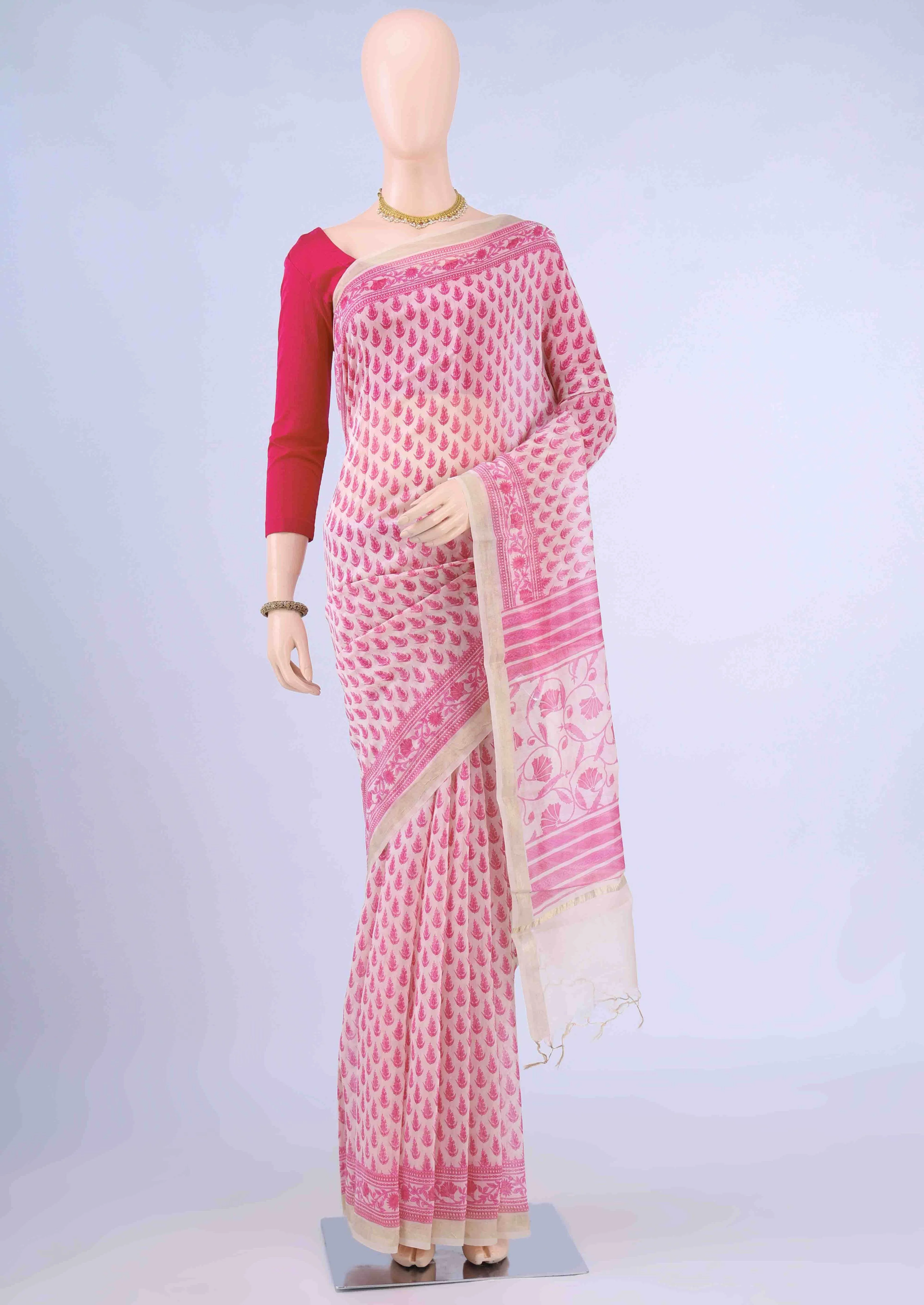 Off White Chanderi Silk Cotton Saree