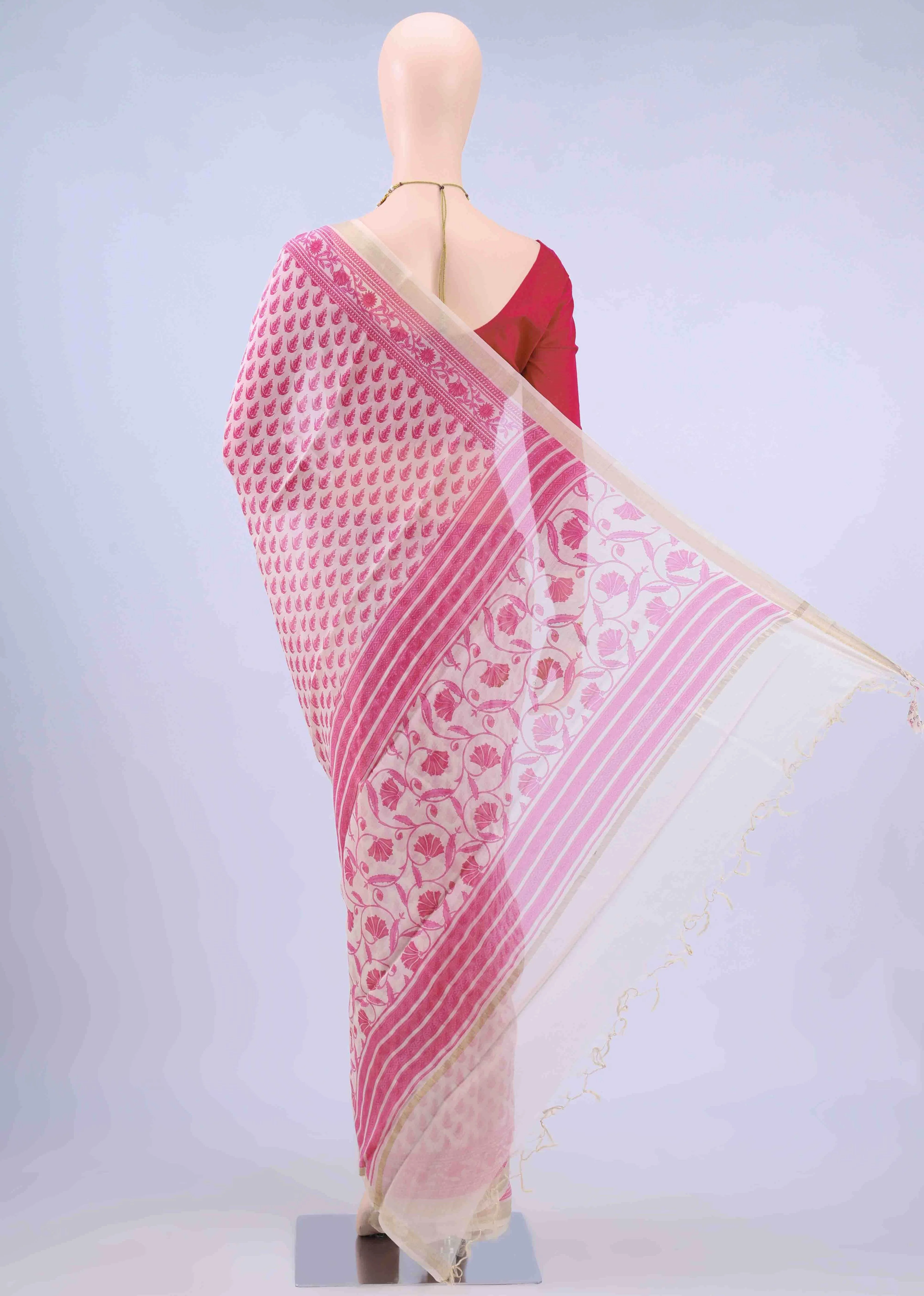 Off White Chanderi Silk Cotton Saree - Image 2