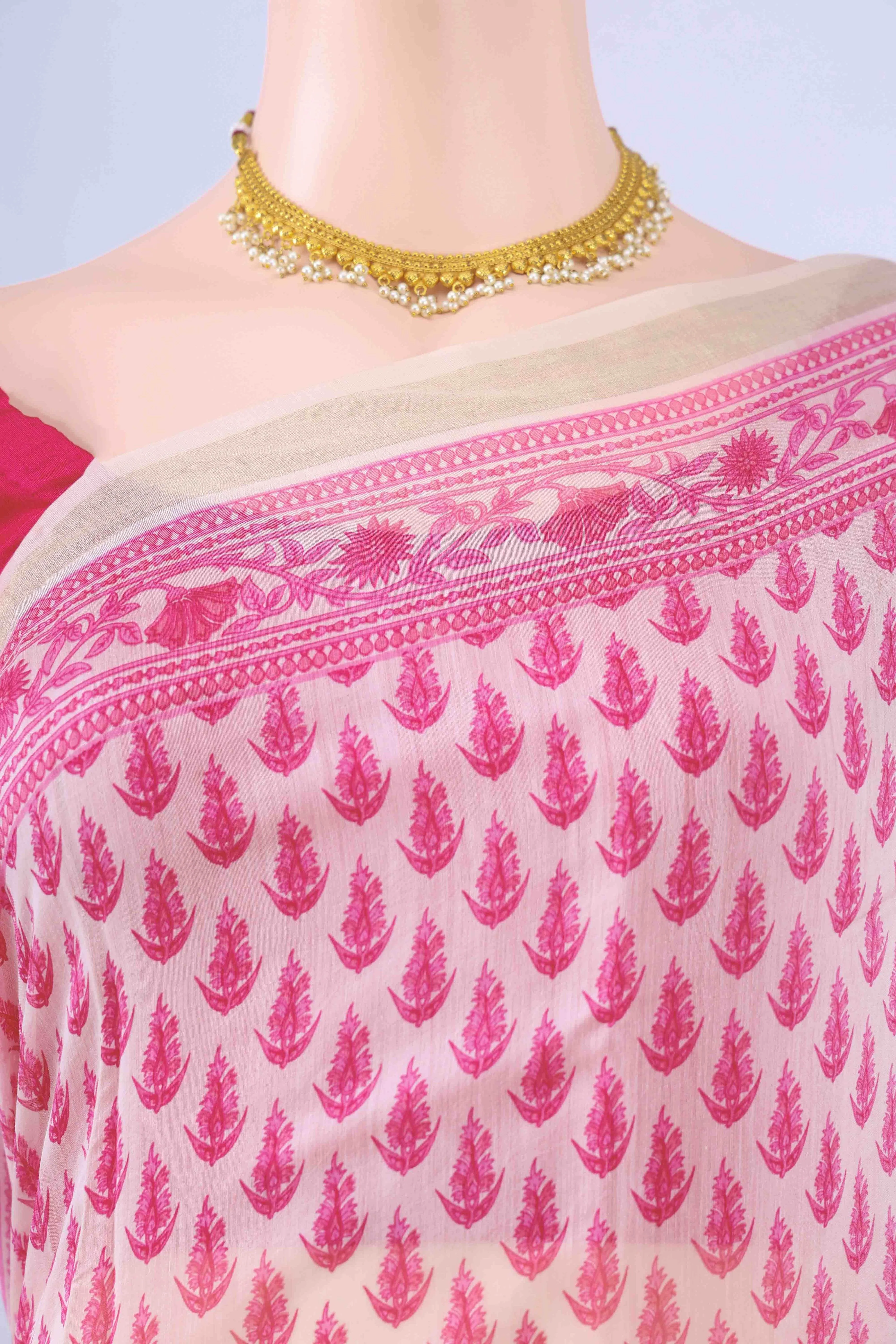 Off White Chanderi Silk Cotton Saree - Image 3