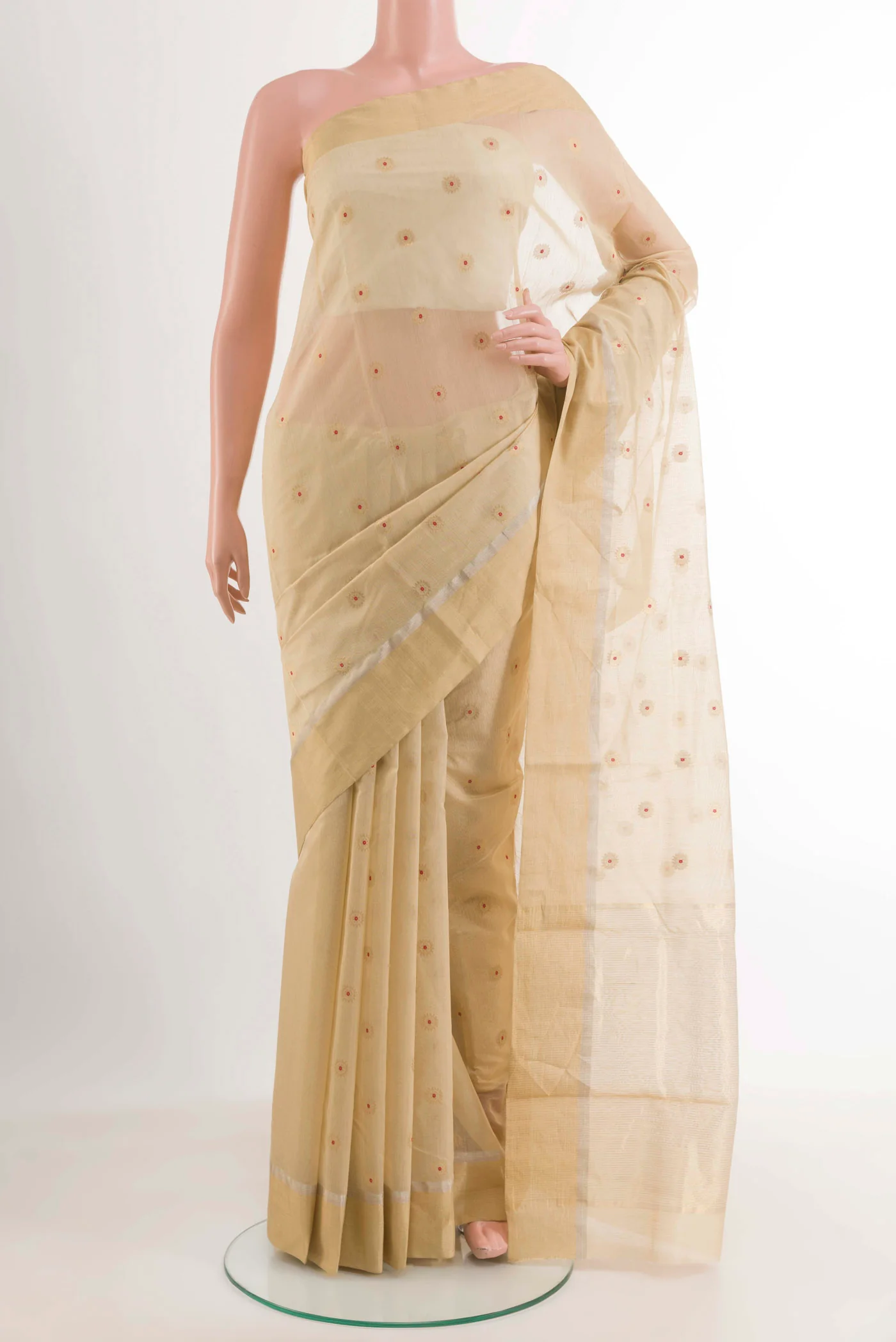 Beige Chanderi Silk Cotton Saree