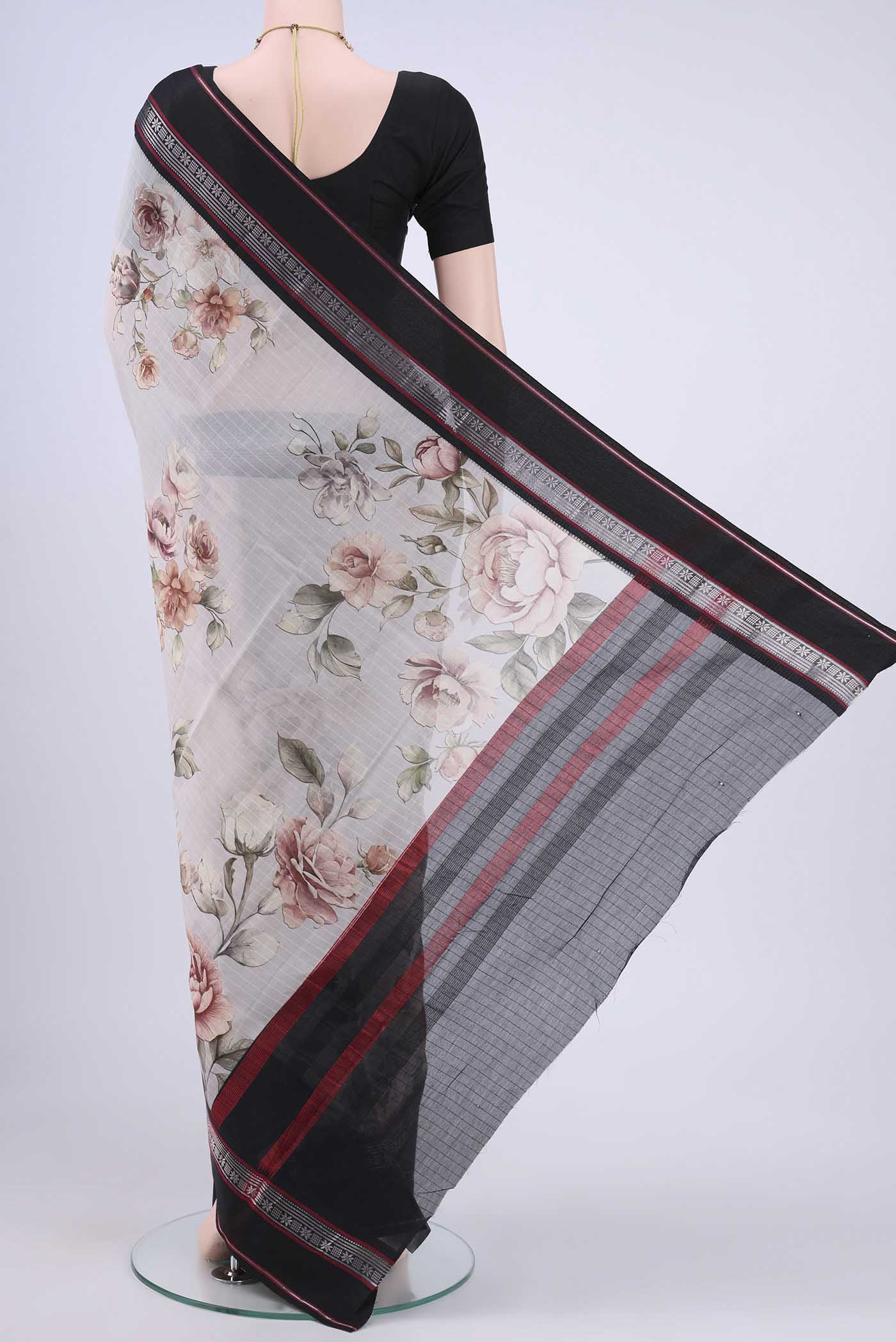 Off White Chanderi Silk Saree - Image 3