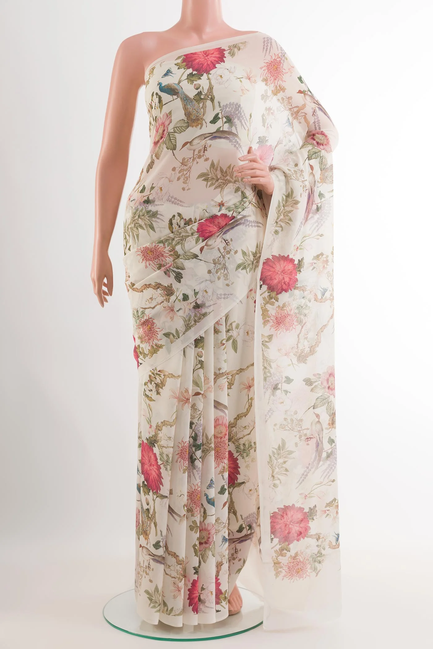 Off White Mysore Chiffon Saree
