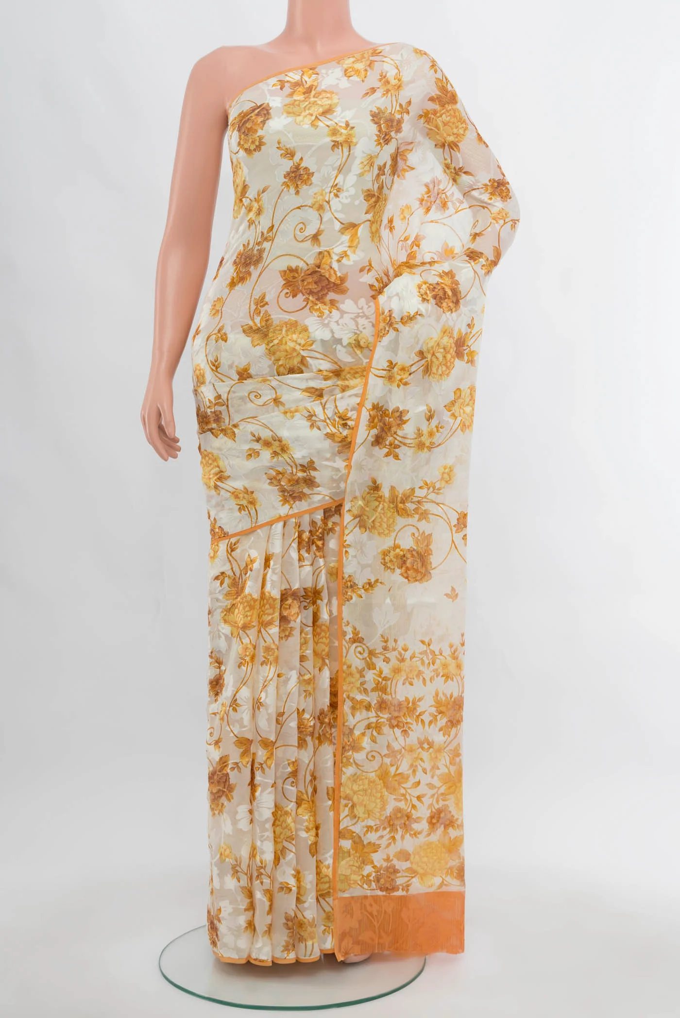 Off White Mysore Chiffon Saree