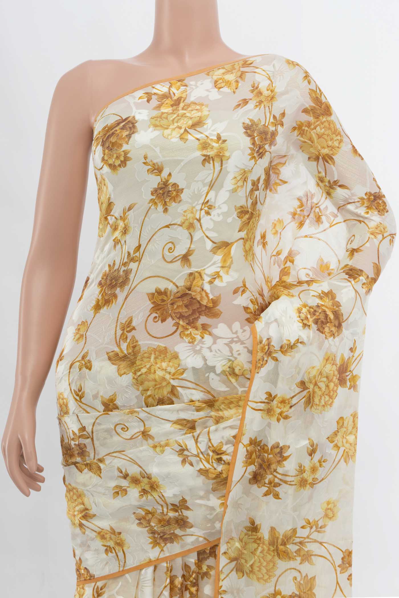 Off White Mysore Chiffon Saree - Image 2