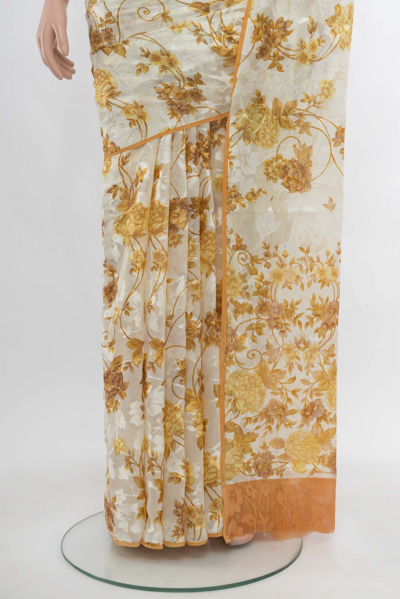 Off White Mysore Chiffon Saree - Image 3