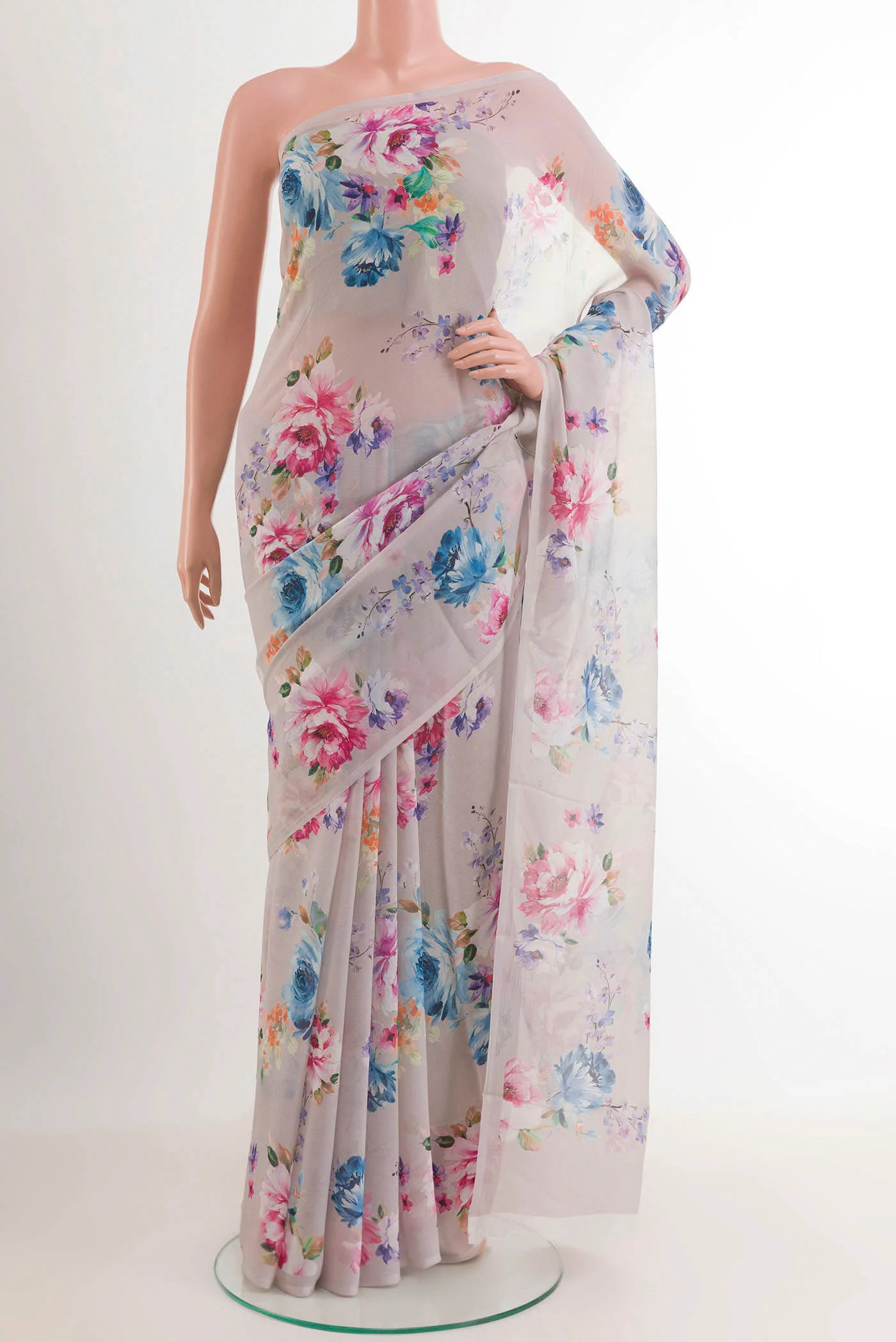 Grey Mysore Chiffon Saree