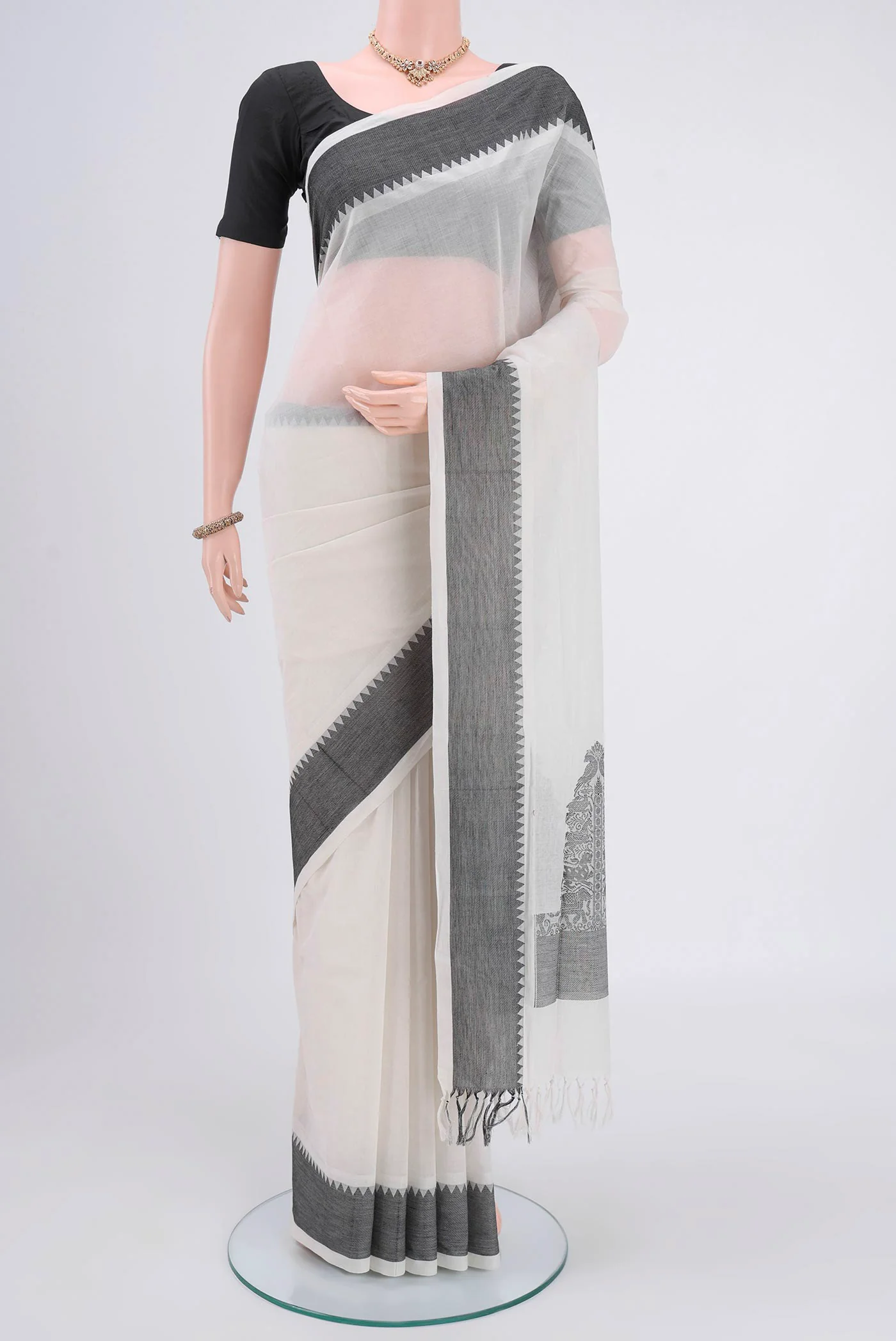 White Coimbatore Cotton Saree