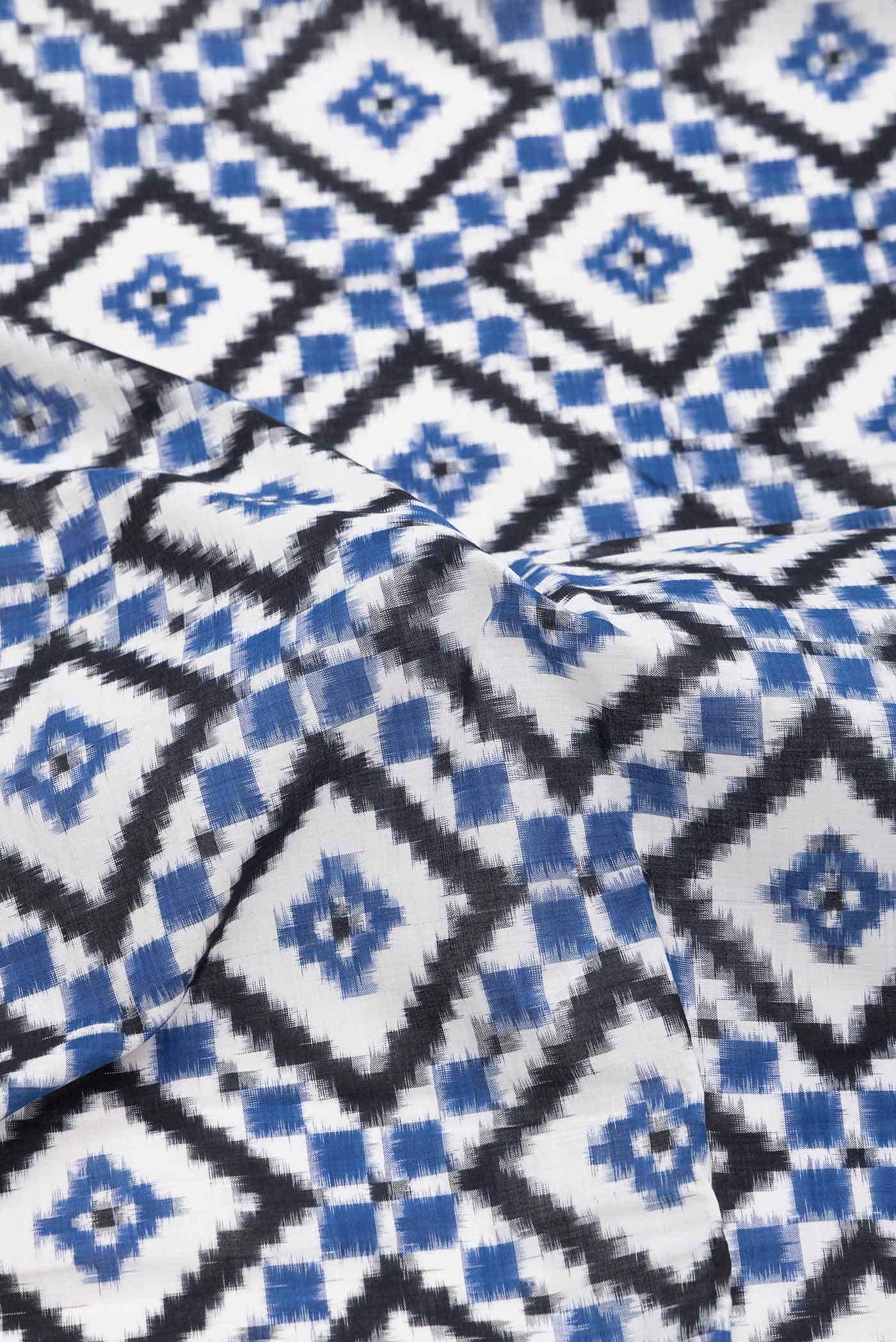 Off White Pochampally Cotton Saree - Image 2