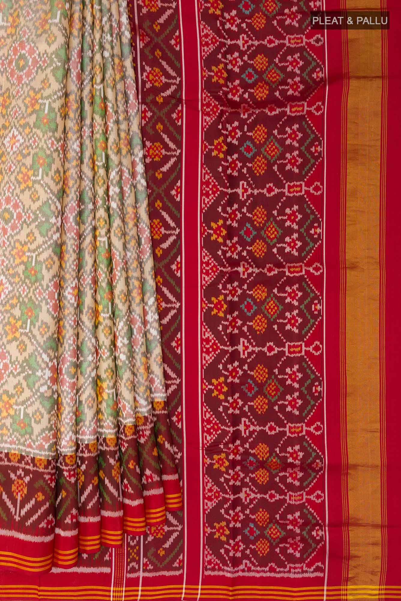 Off White Double Ikat Saree - Image 2