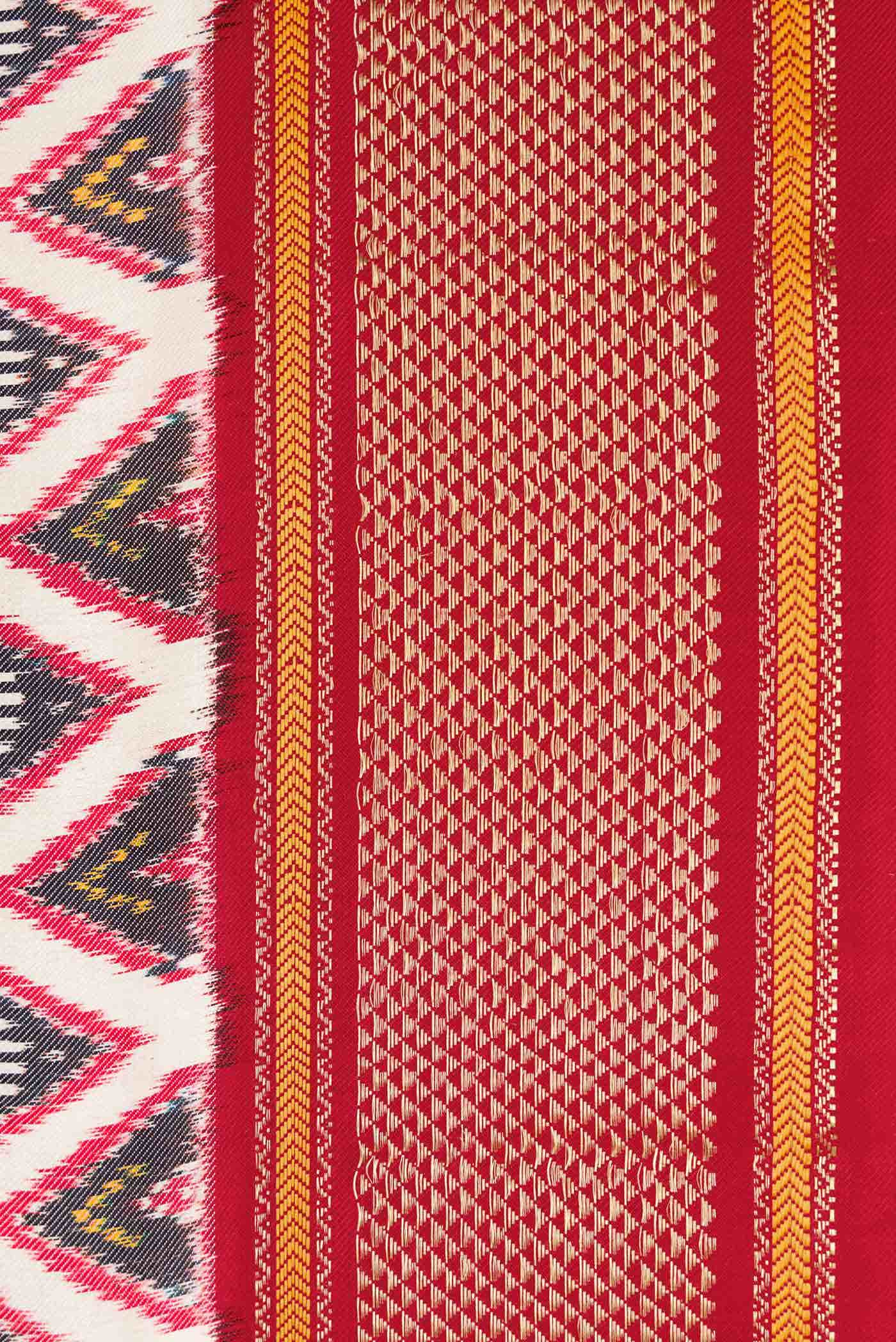 Off White Double Ikat Saree - Image 5