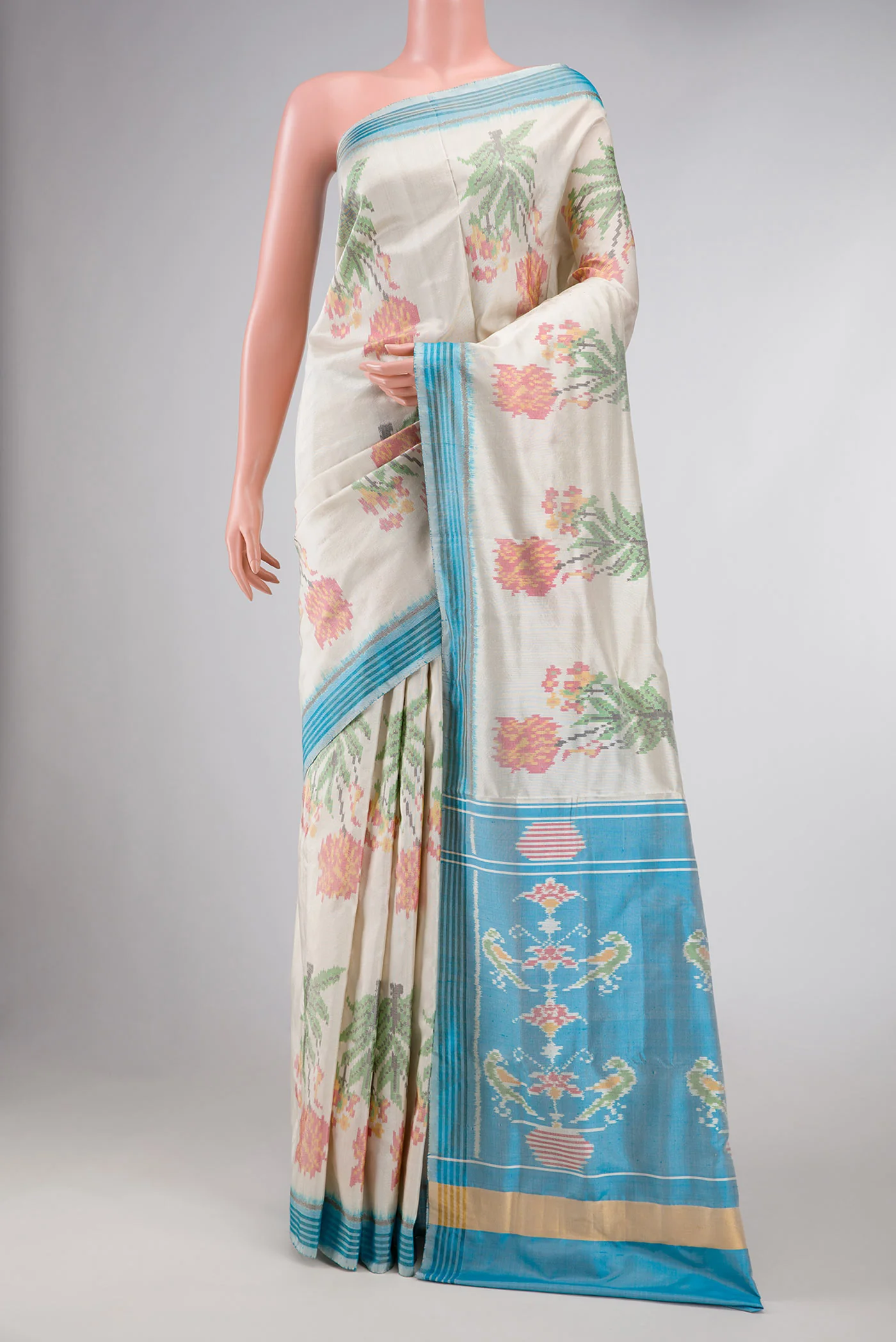 Off White Dual Tone Double Ikat Saree