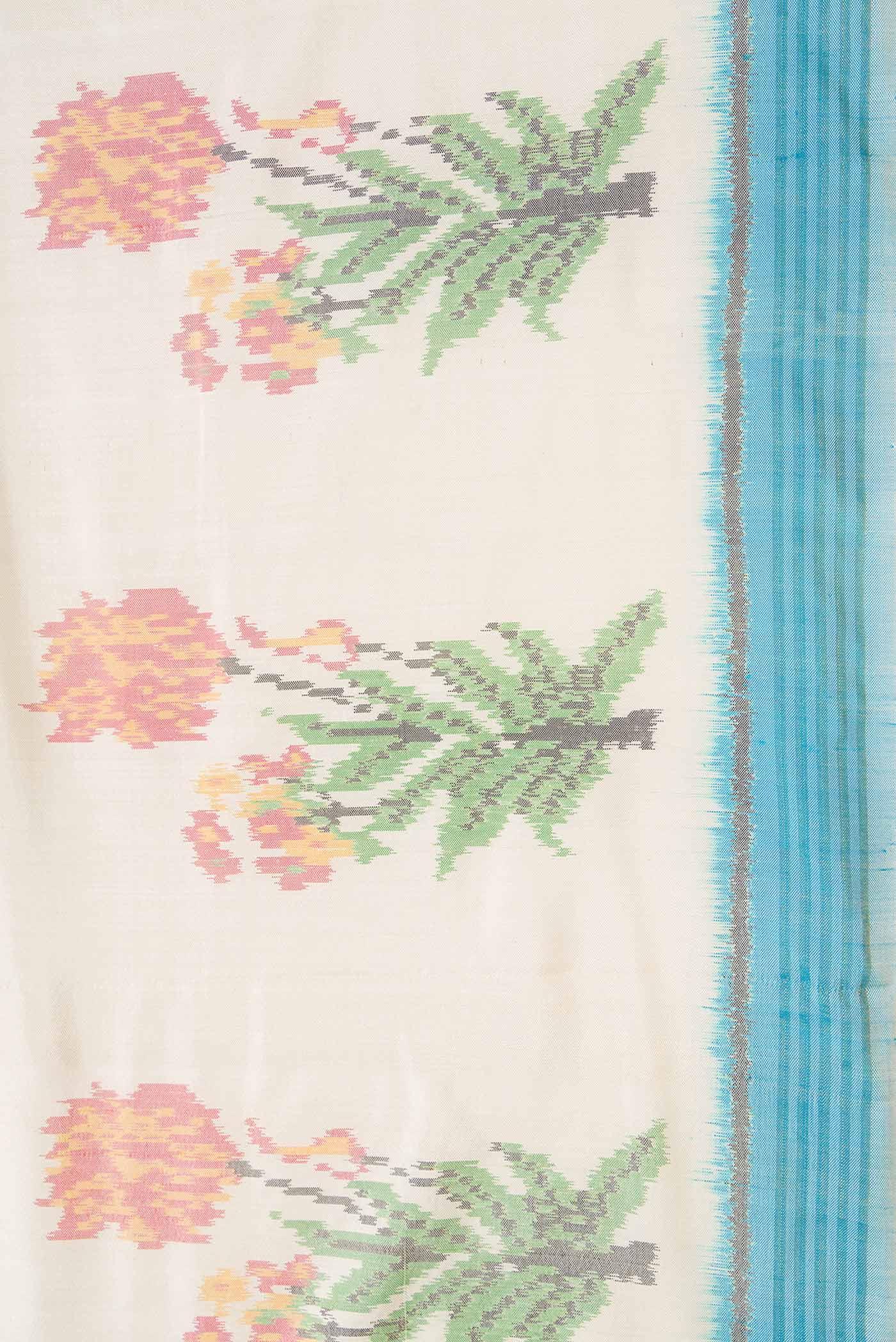 Off White Dual Tone Double Ikat Saree - Image 3