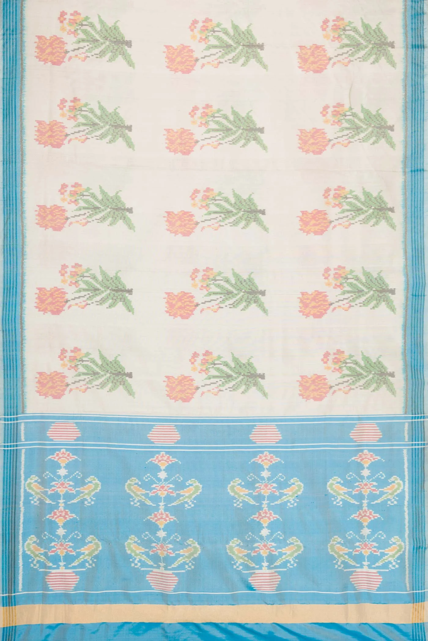 Off White Dual Tone Double Ikat Saree - Image 6