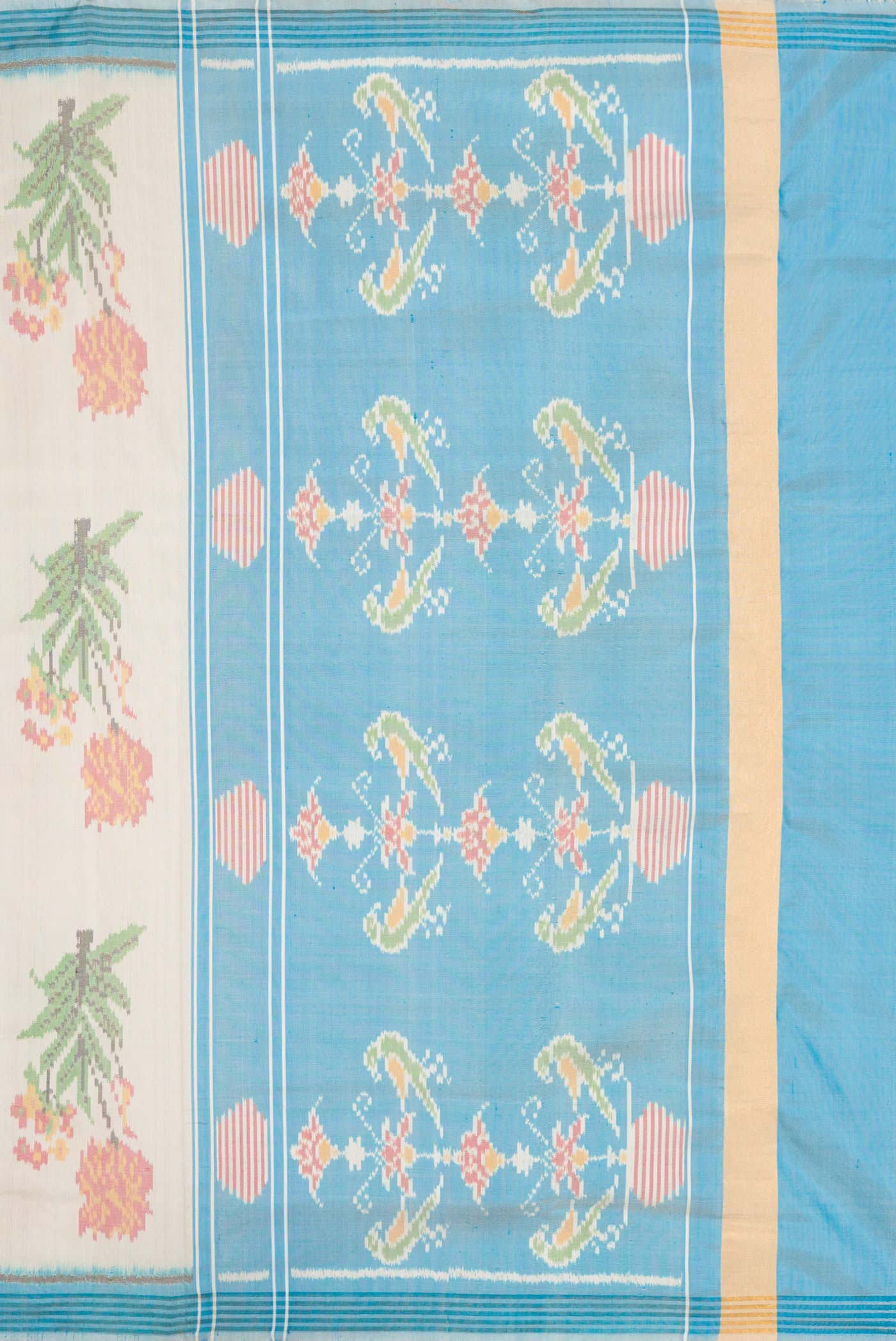 Off White Dual Tone Double Ikat Saree - Image 7