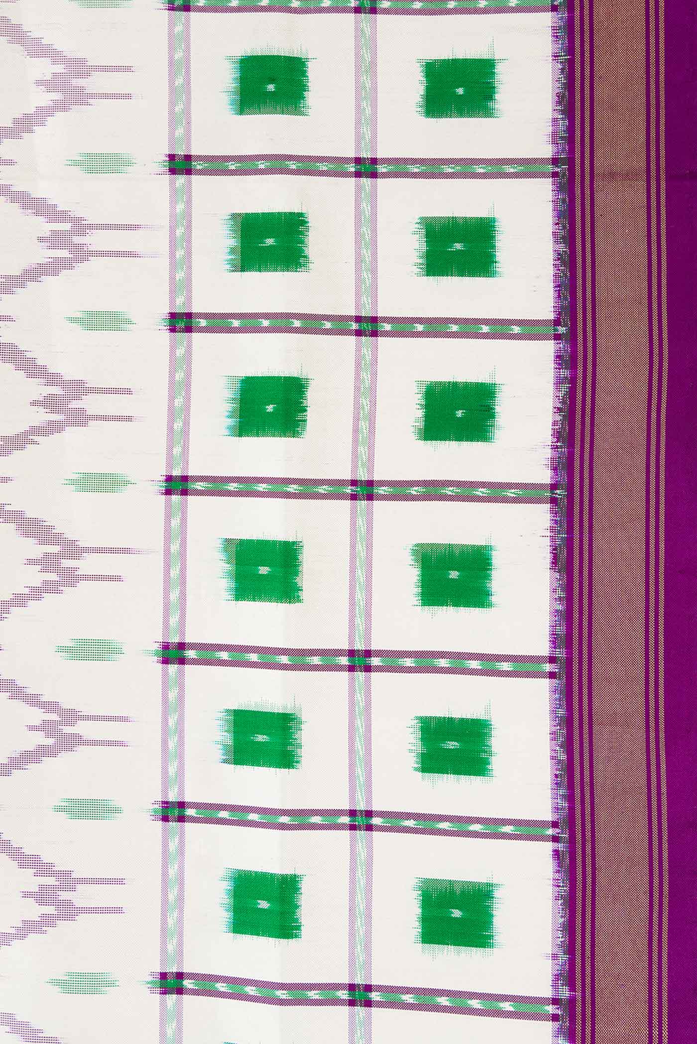 Off White Dual Tone Double Ikat Saree - Image 3