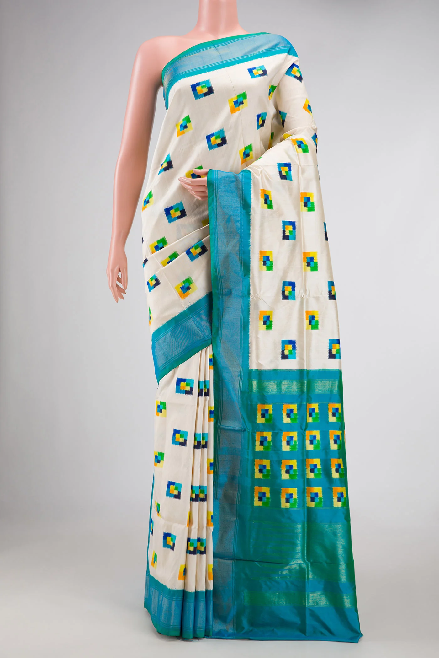 Off White Pochampally Silk Saree