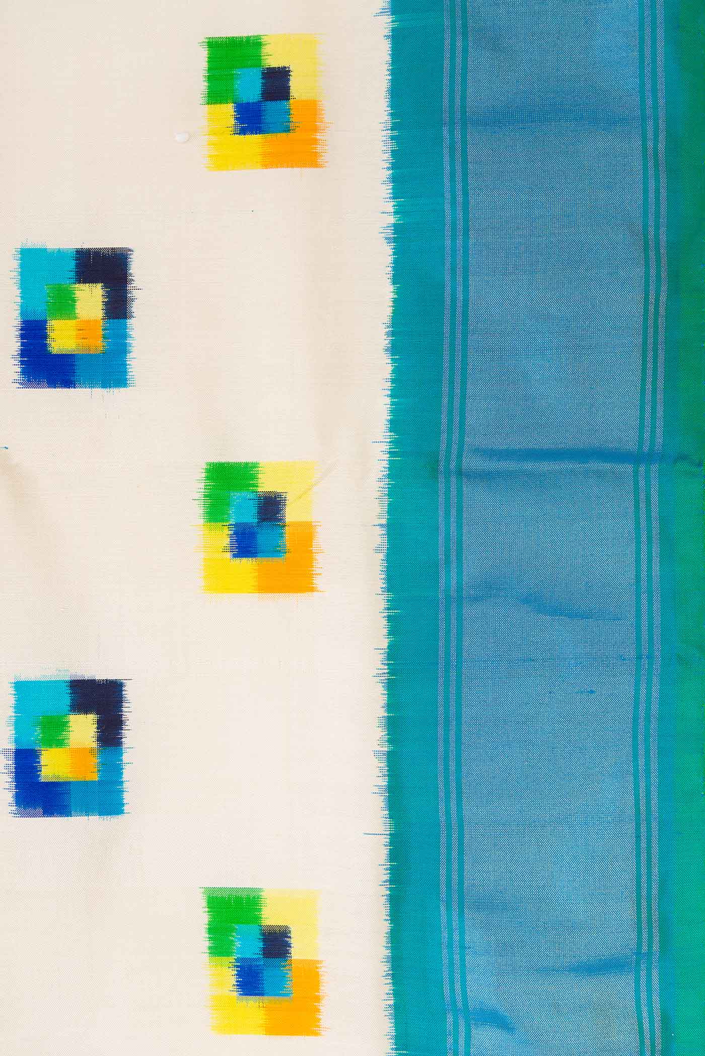 Off White Pochampally Silk Saree - Image 3