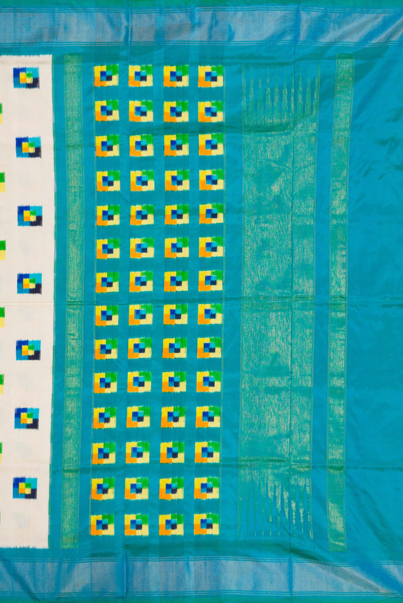 Off White Pochampally Silk Saree - Image 7