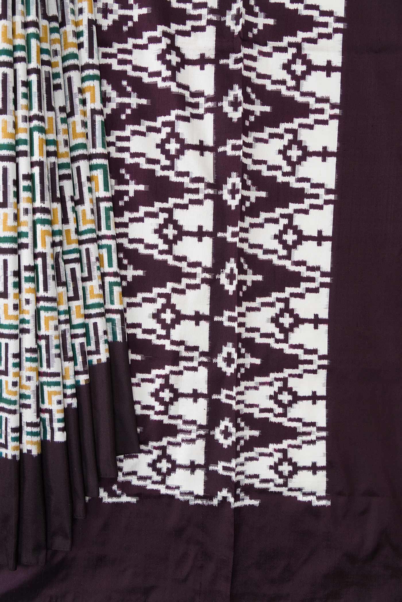 Off White Pochampally Silk Saree - Image 4