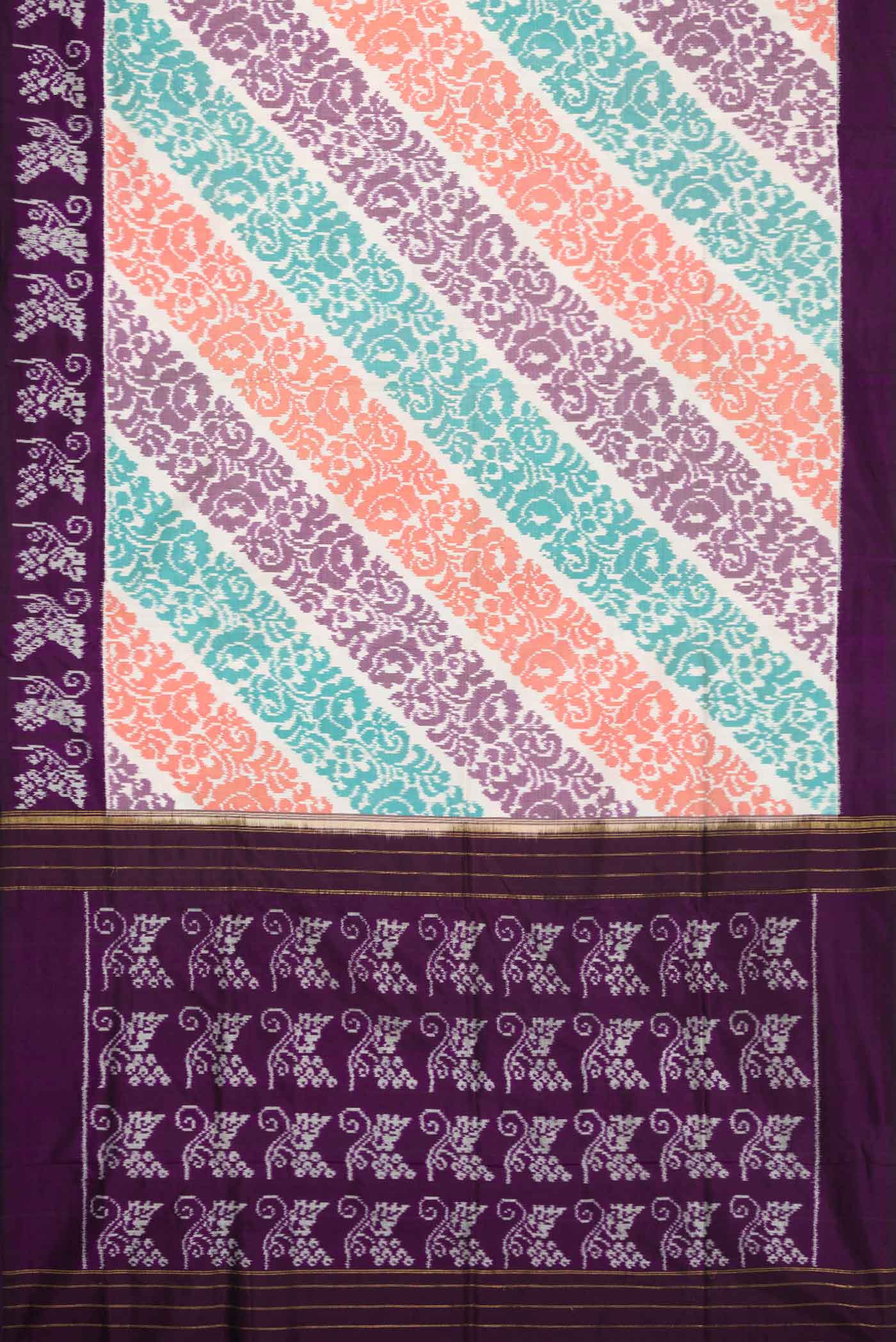 Off White Pochampally Silk Saree - Image 6