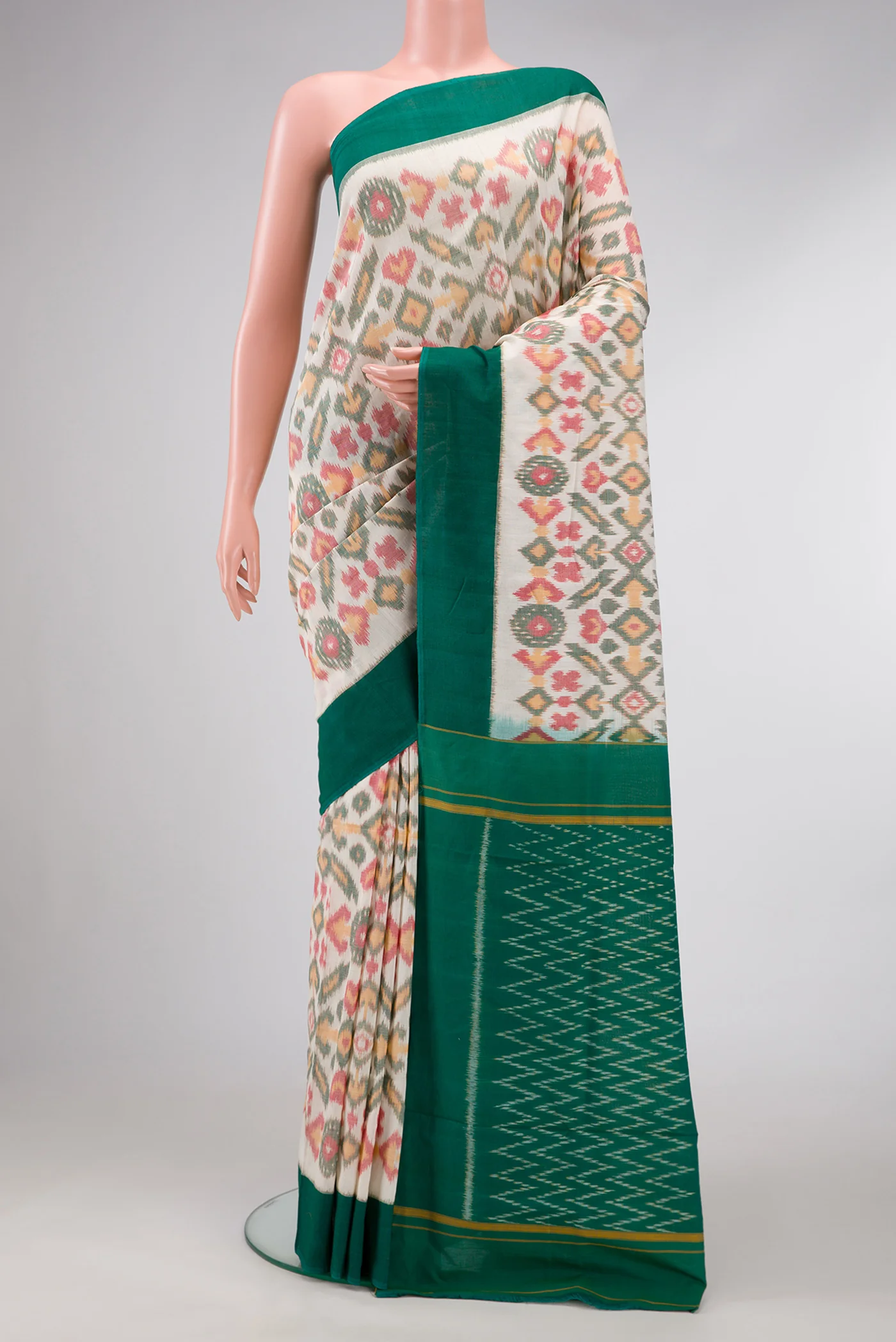 Off White Pochampally Cotton Saree