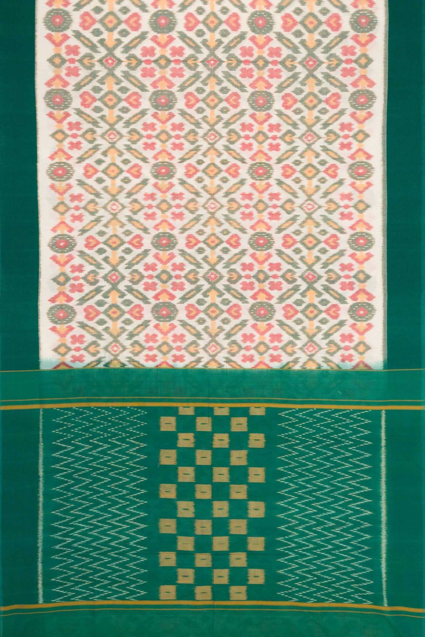 Off White Pochampally Cotton Saree - Image 3