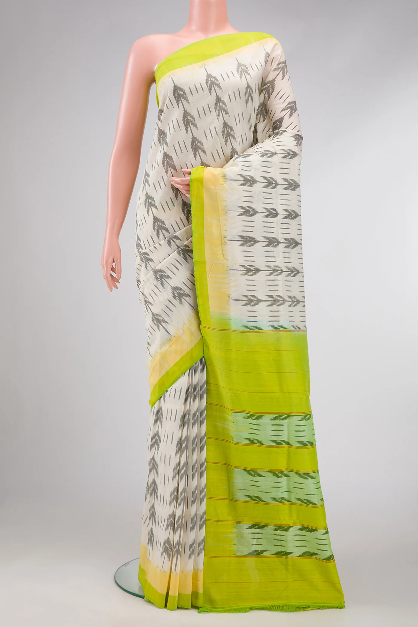 Off White Pochampally Cotton Saree