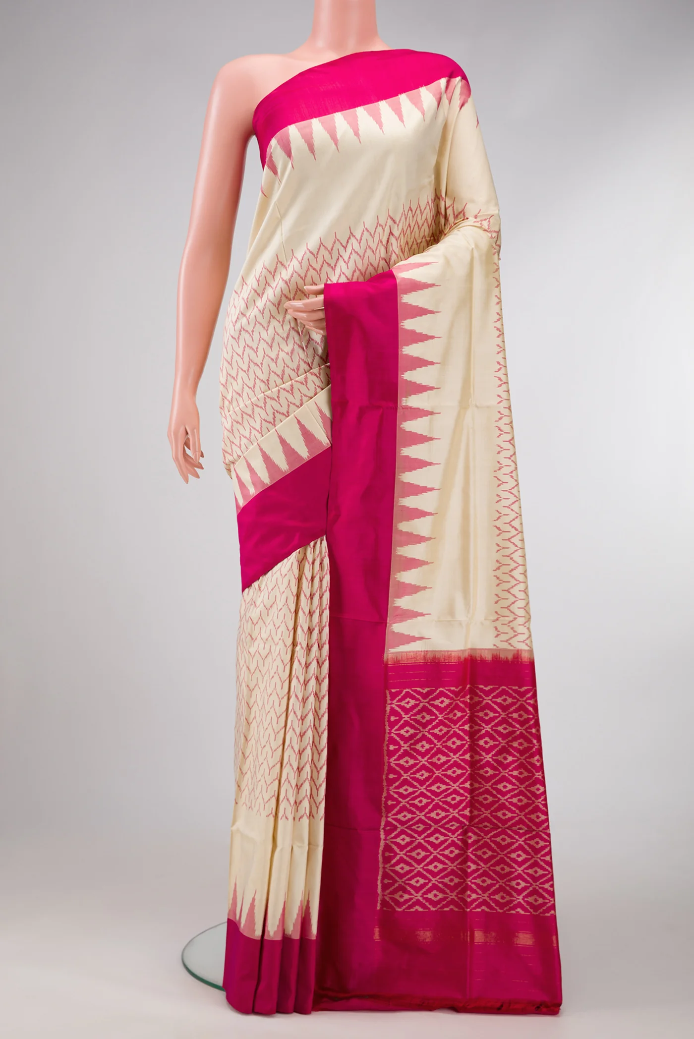 Off White Pochampally Silk Saree