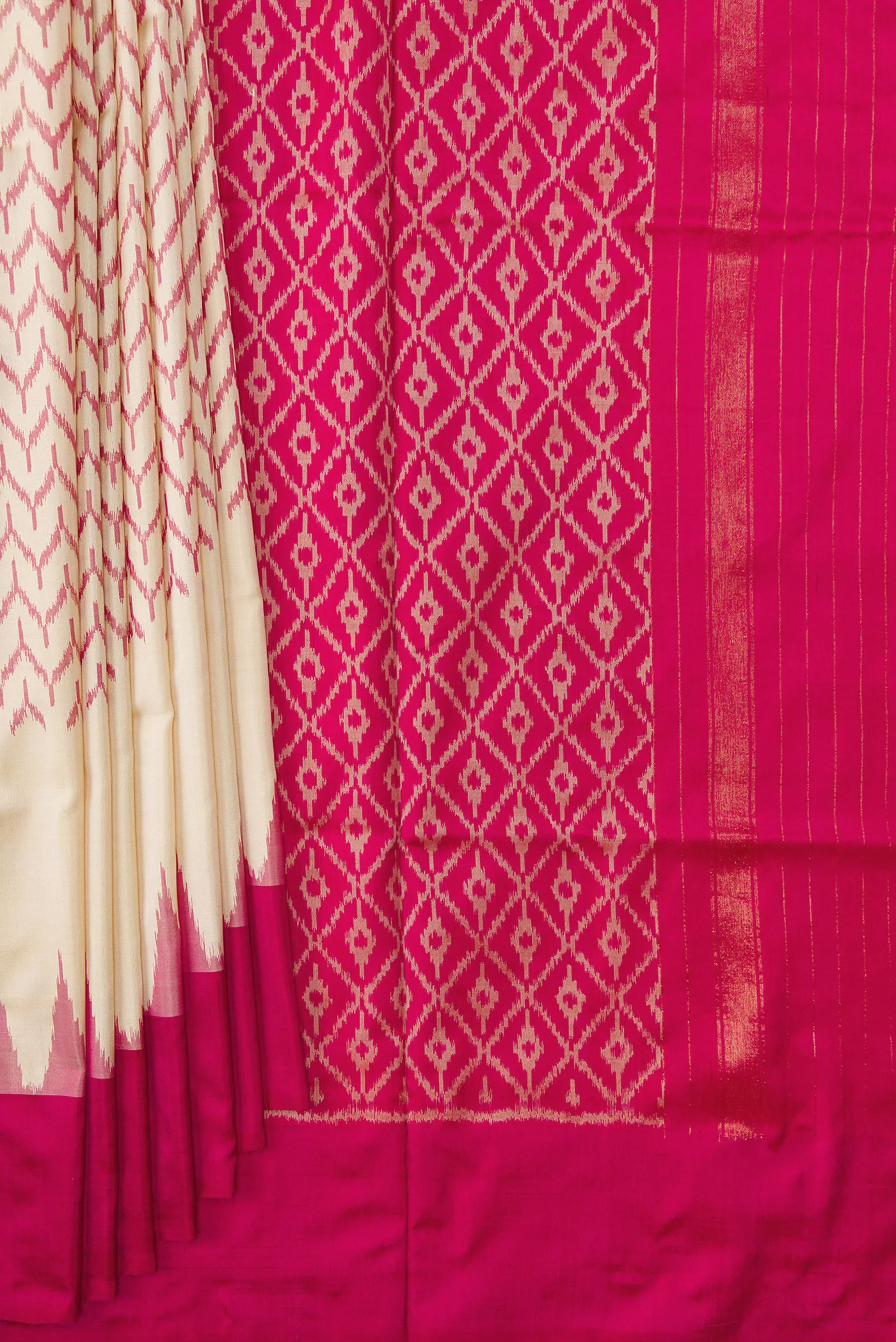Off White Pochampally Silk Saree - Image 4