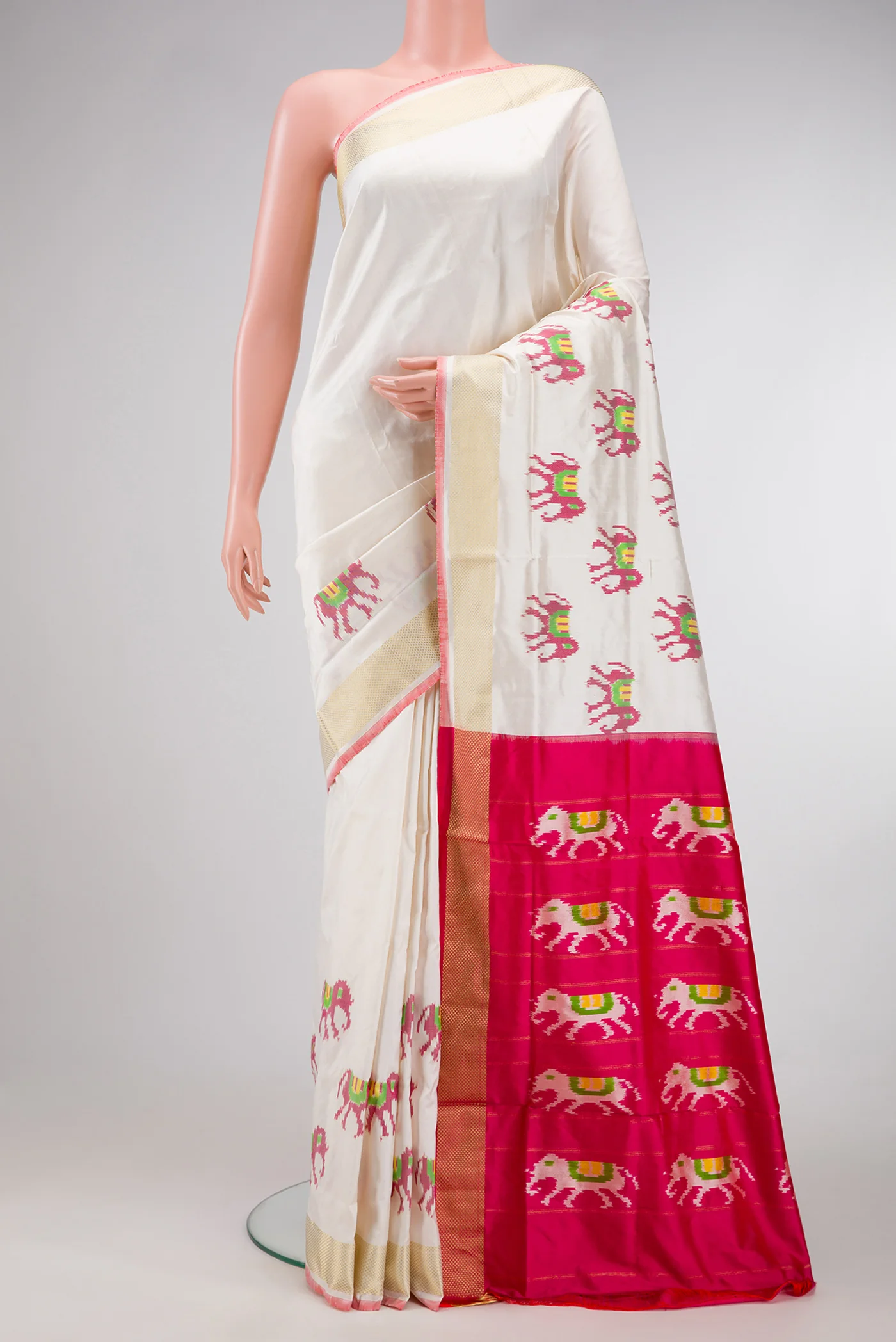 White Pochampally Silk Saree