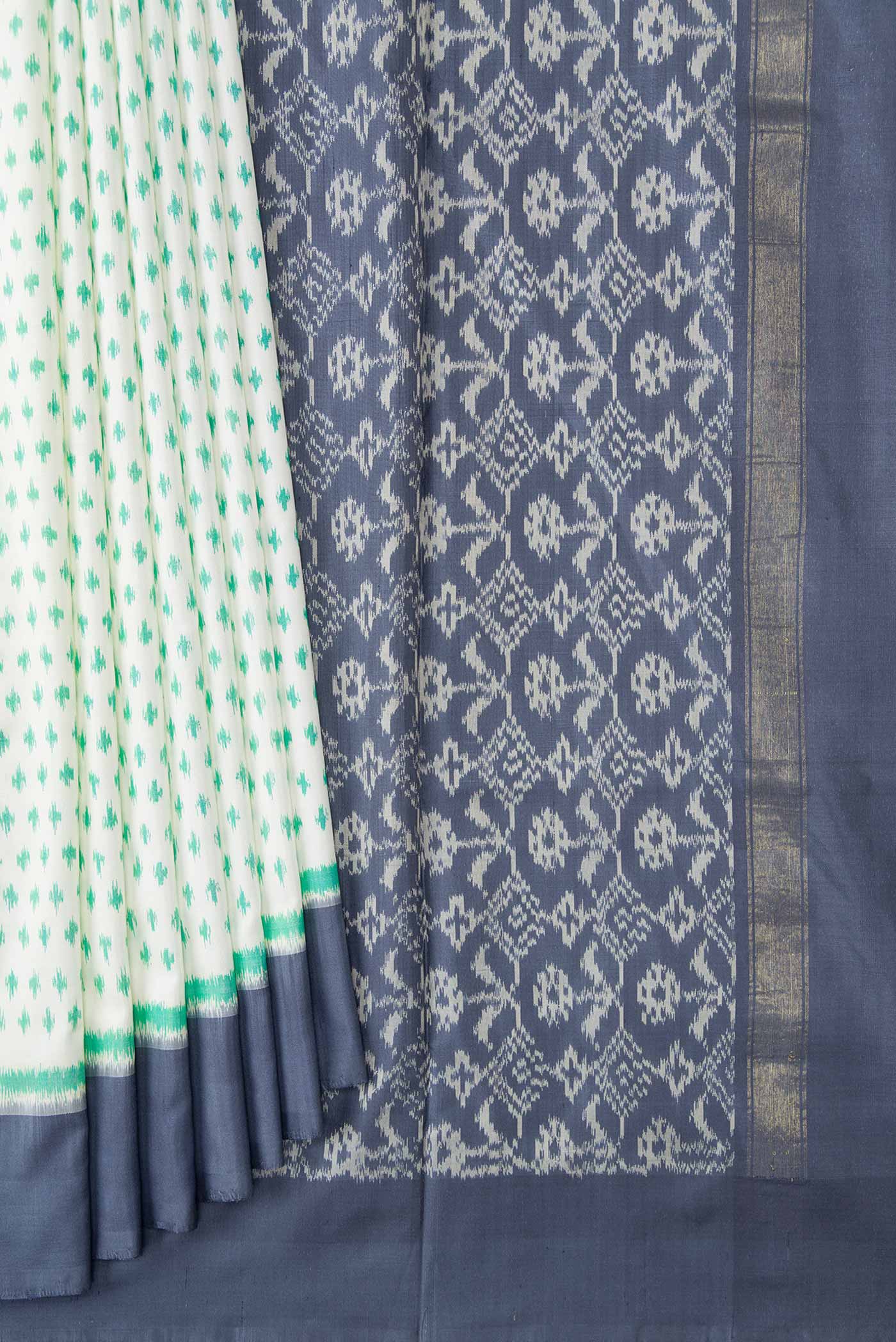 Off White Dual Tone Double Ikat Saree - Image 4