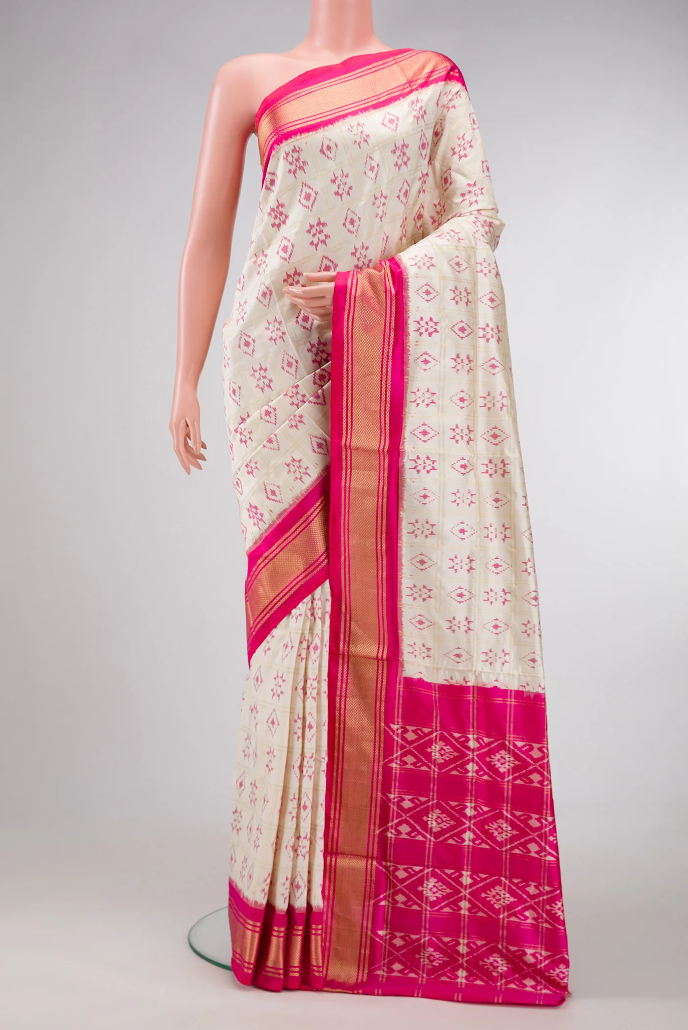 Off White Double Ikat Saree