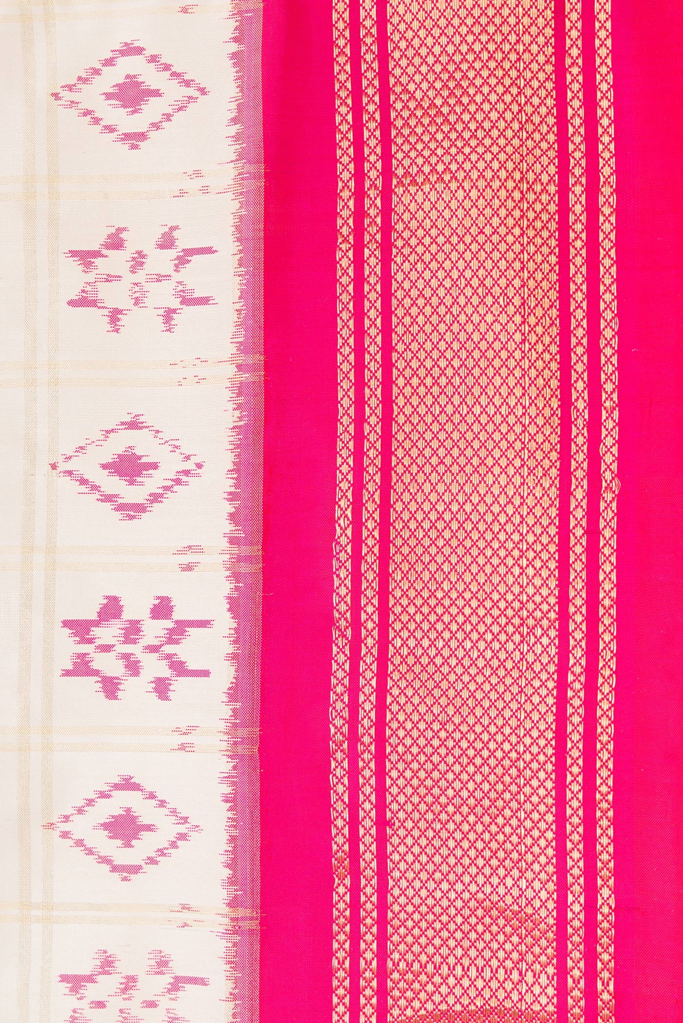 Off White Double Ikat Saree - Image 3