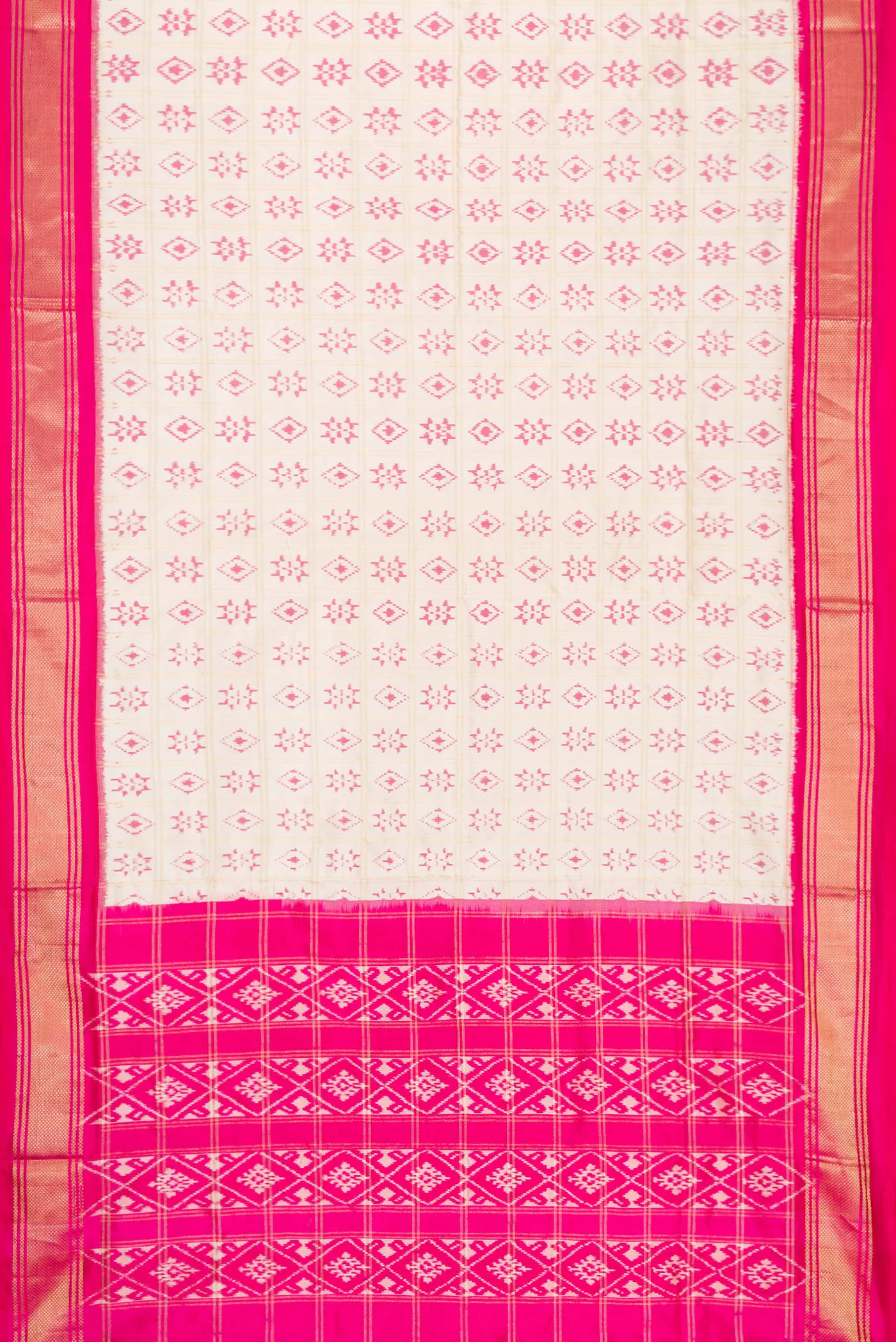 Off White Double Ikat Saree - Image 6