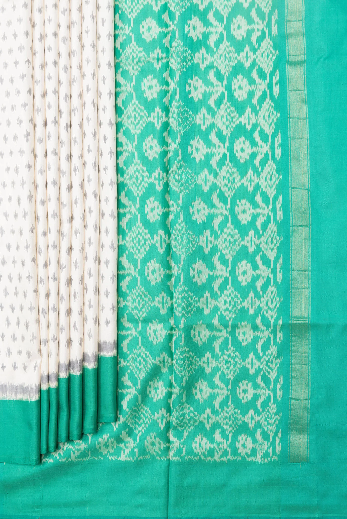 Off White Pochampally Silk Saree - Image 4