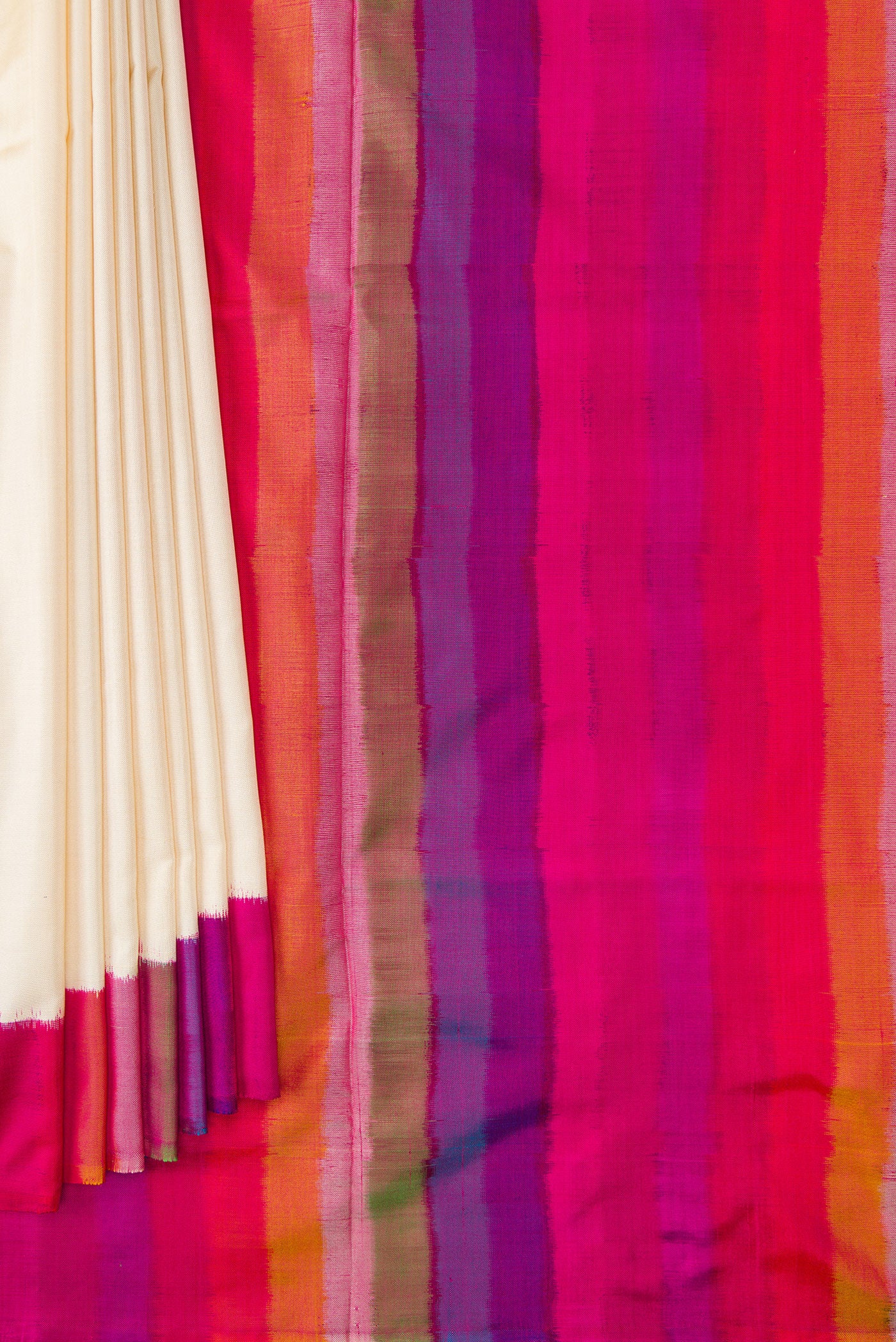 Off White Double Ikat Saree - Image 4