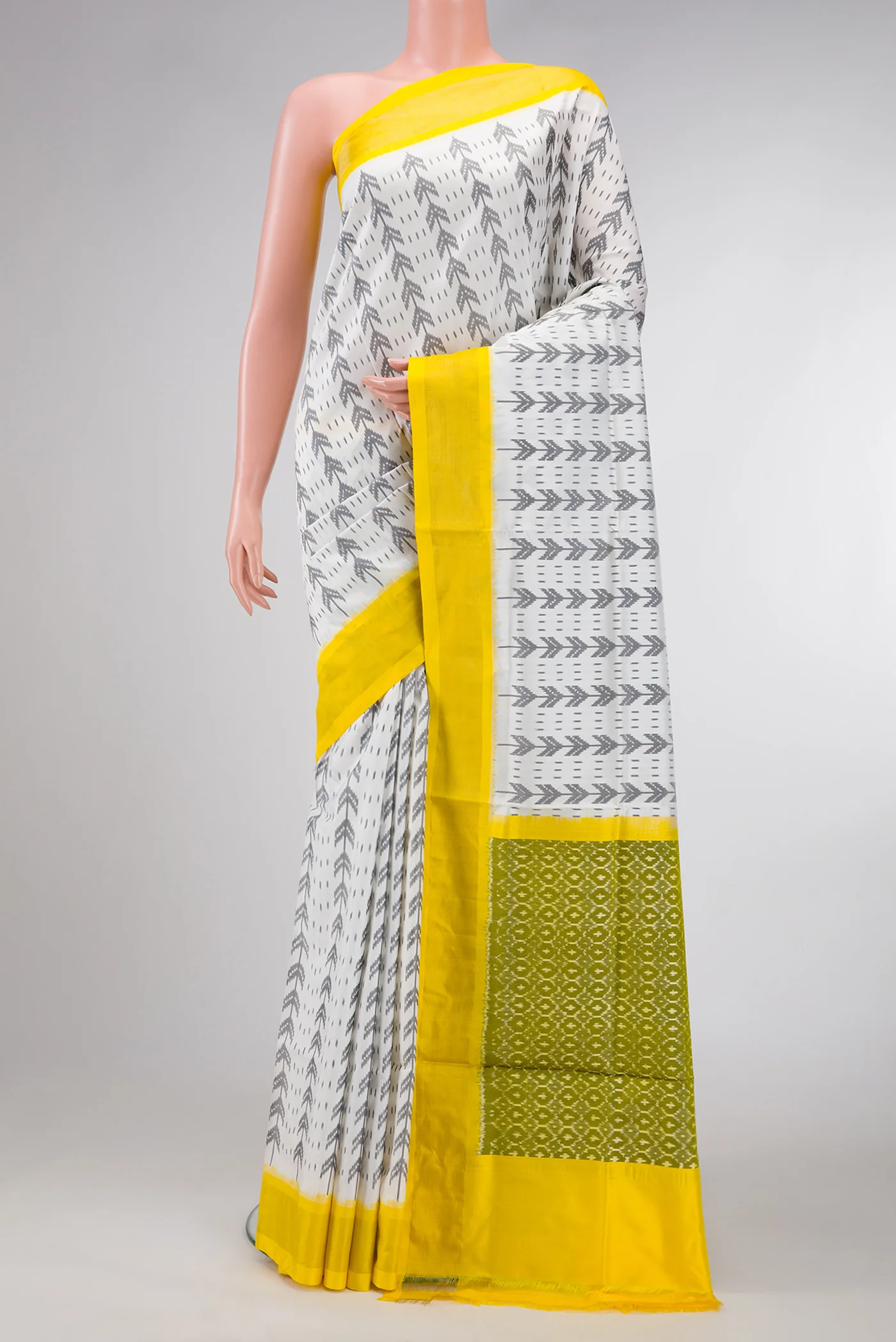 Off White Pochampally Silk Saree