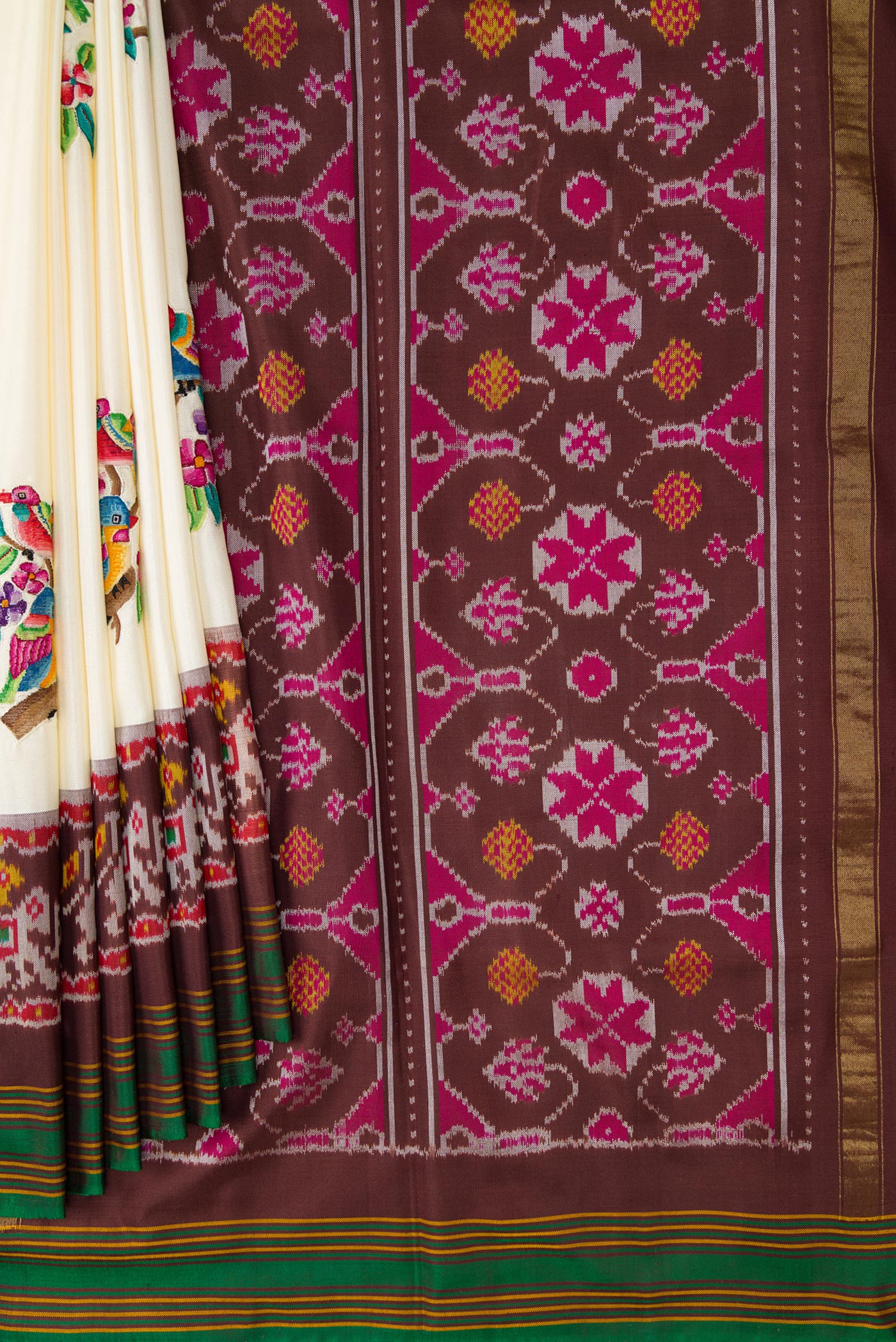 Off White Double Ikat Saree - Image 4