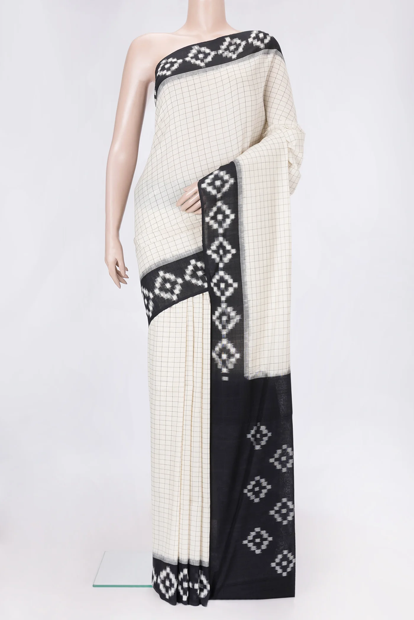 Off White Pochampally Cotton Saree