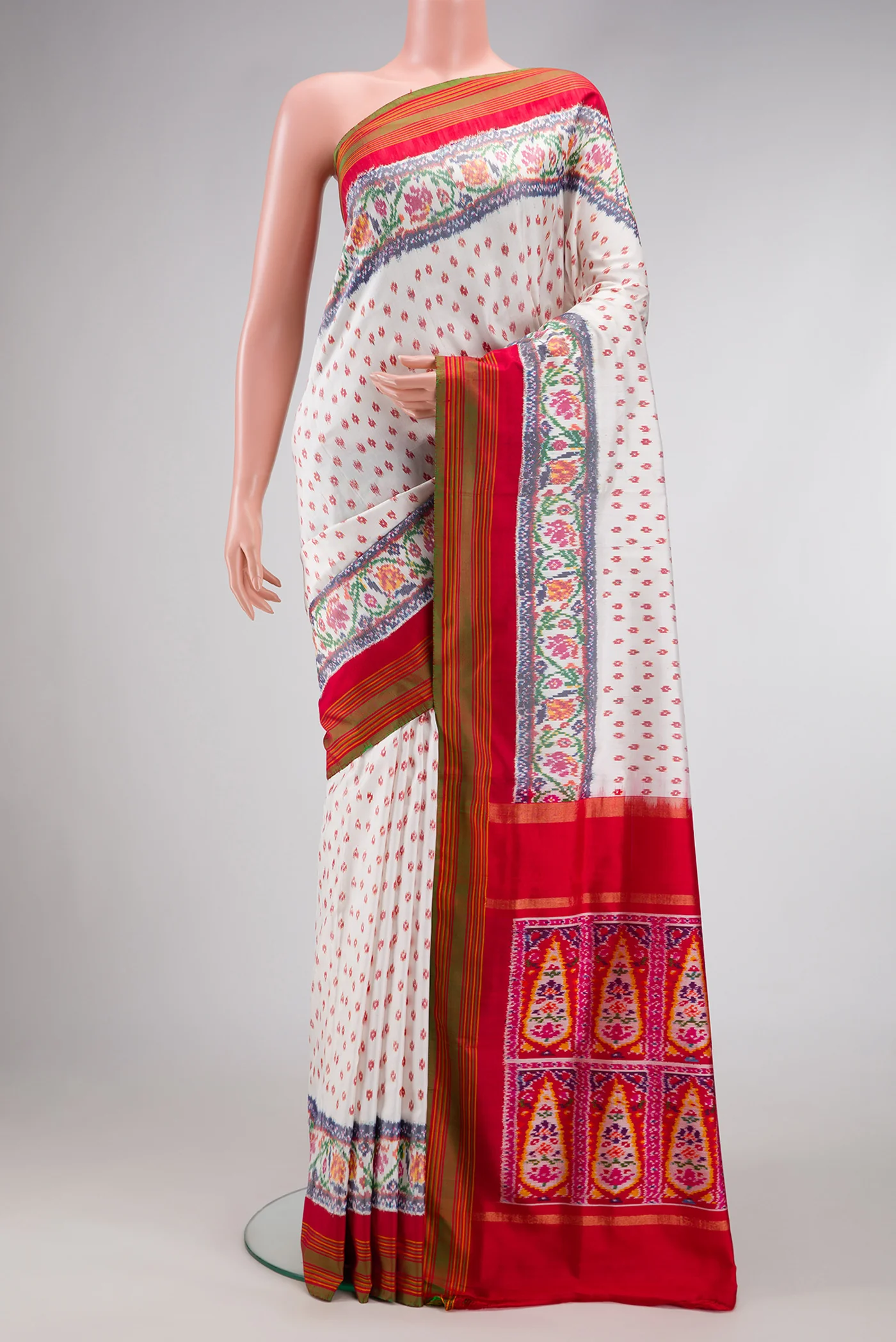 White Double Ikat Saree