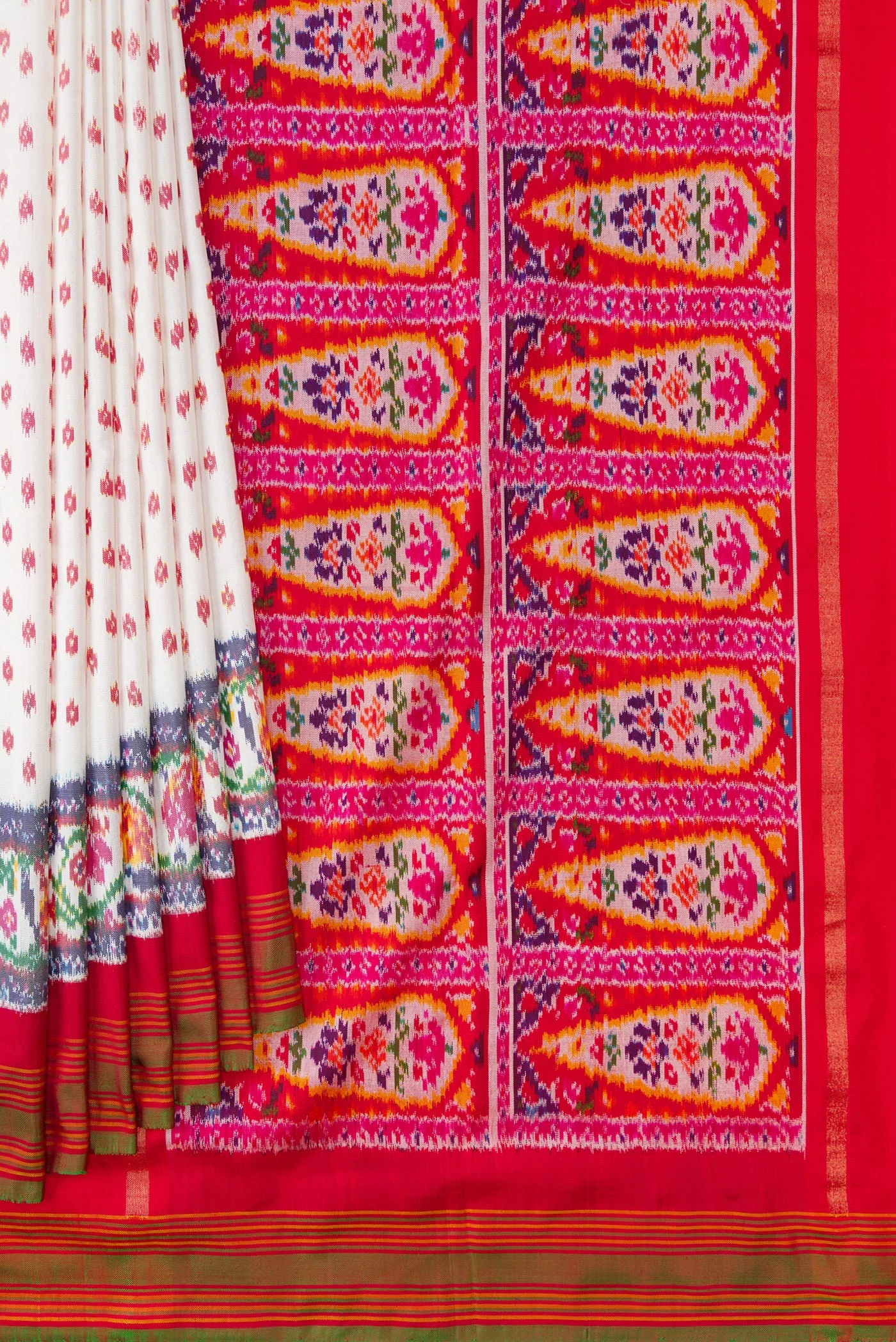 White Double Ikat Saree - Image 4