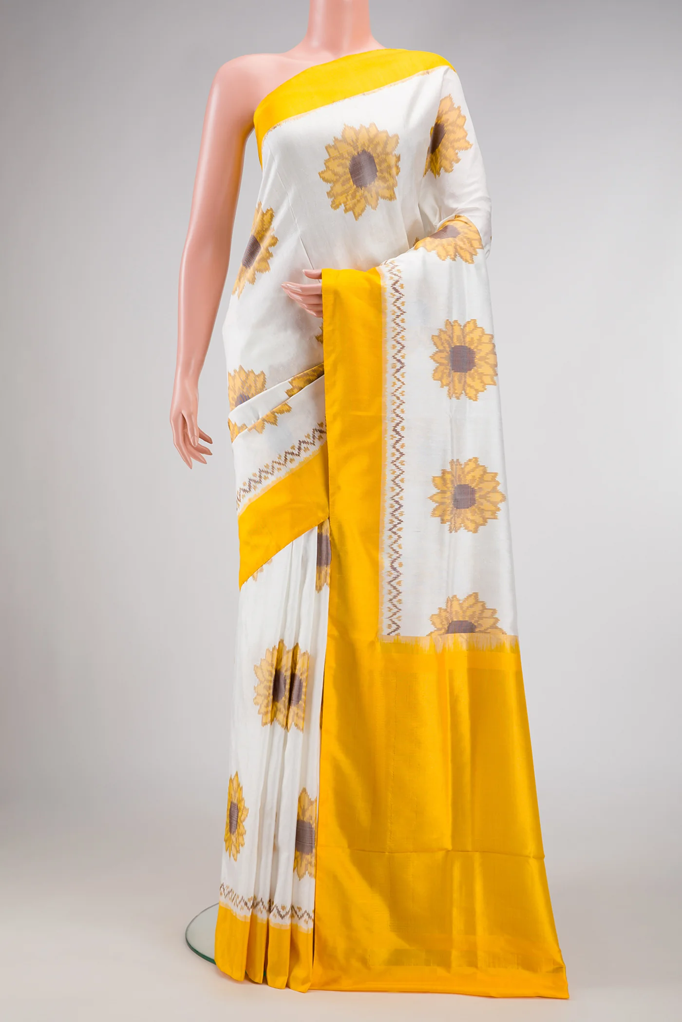 White Double Ikat Saree