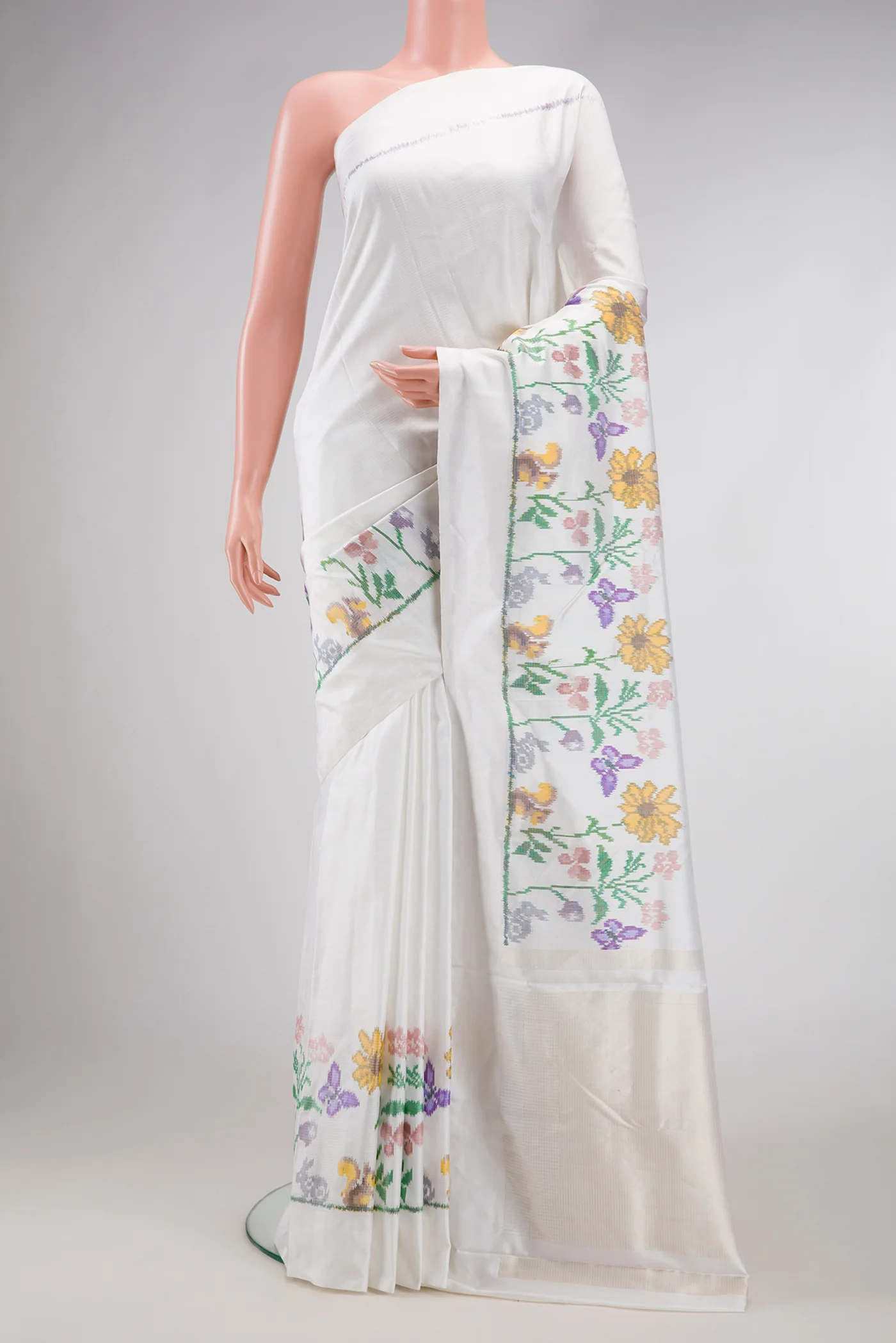 White Double Ikat Saree