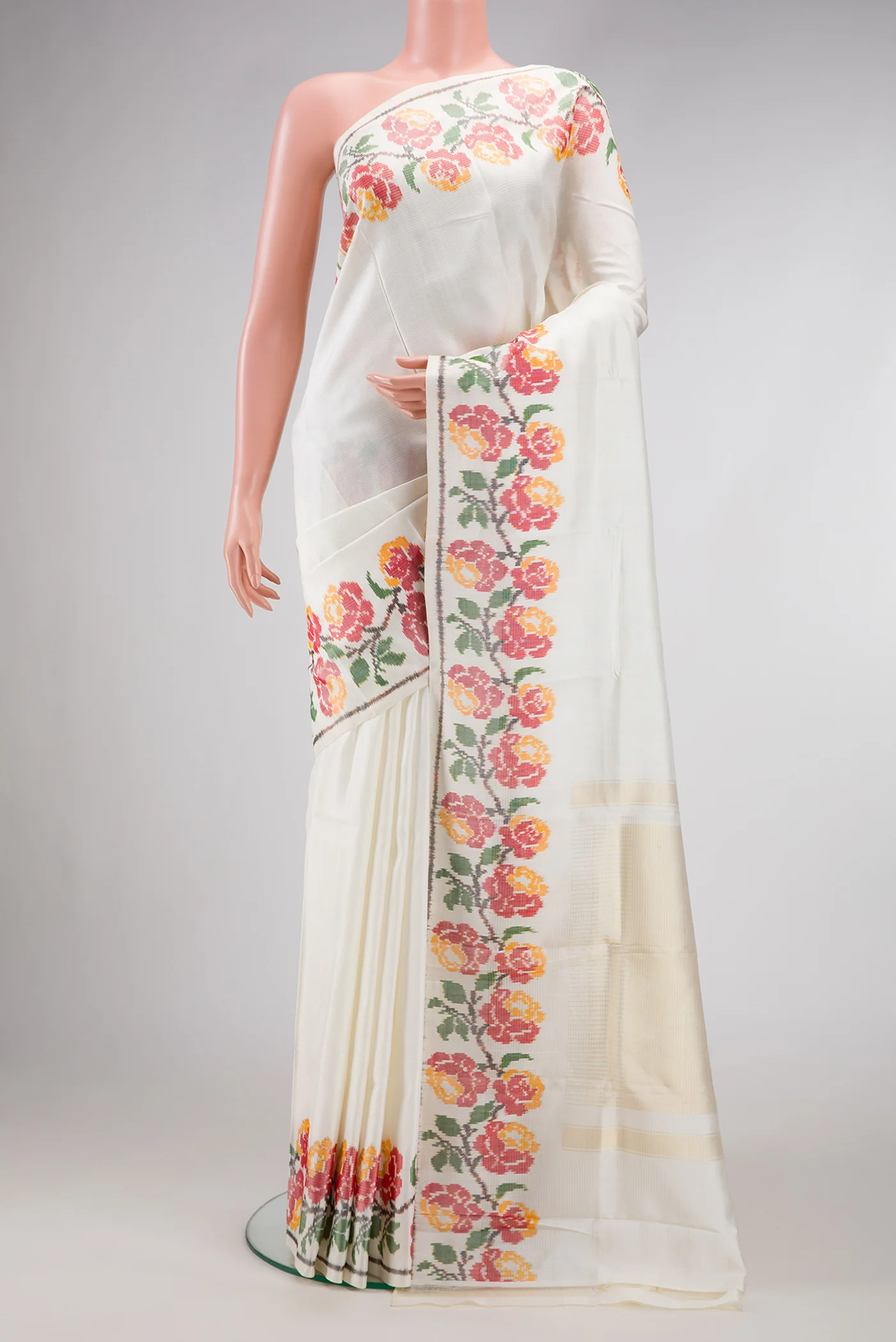 Off White Double Ikat Saree