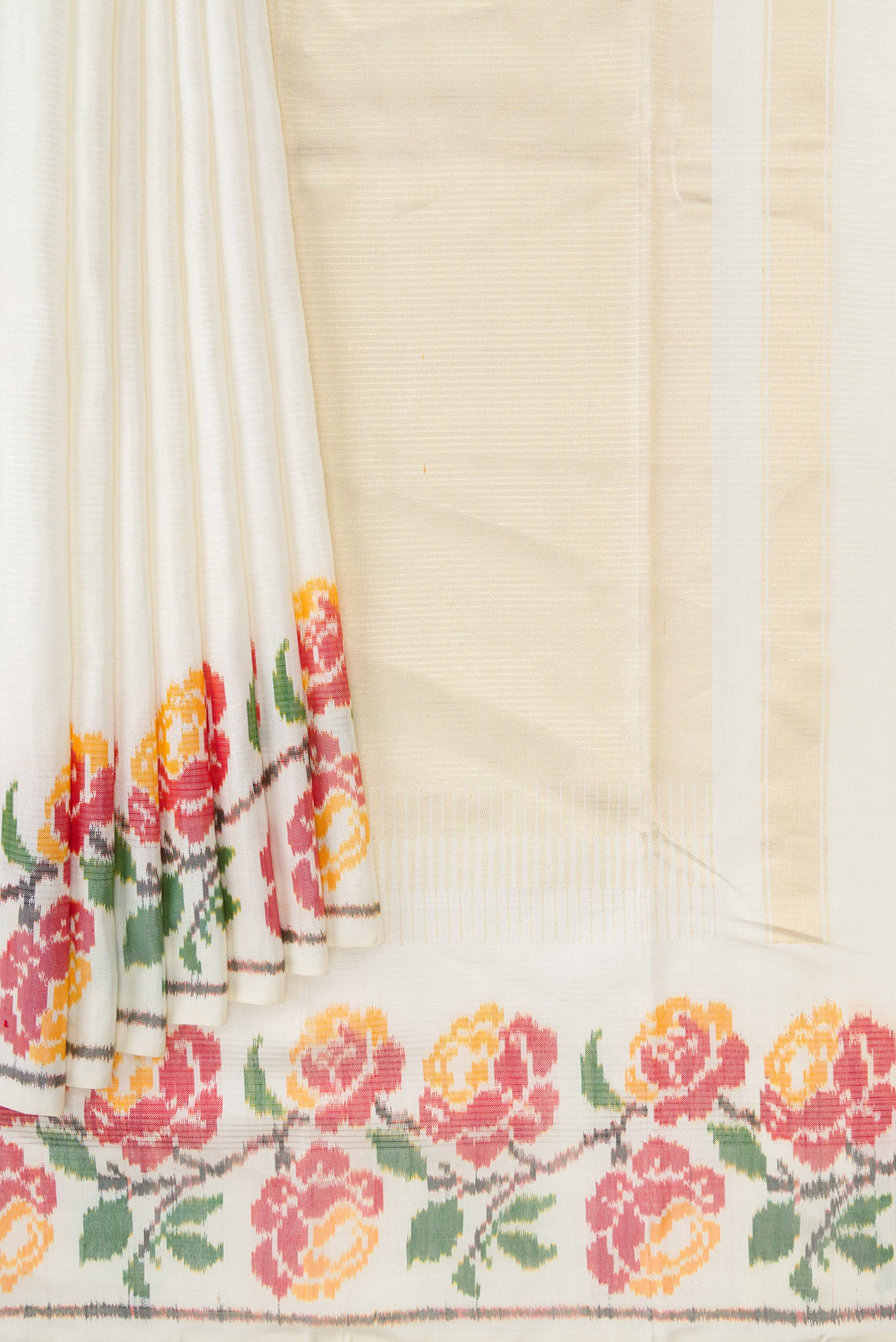Off White Double Ikat Saree - Image 4