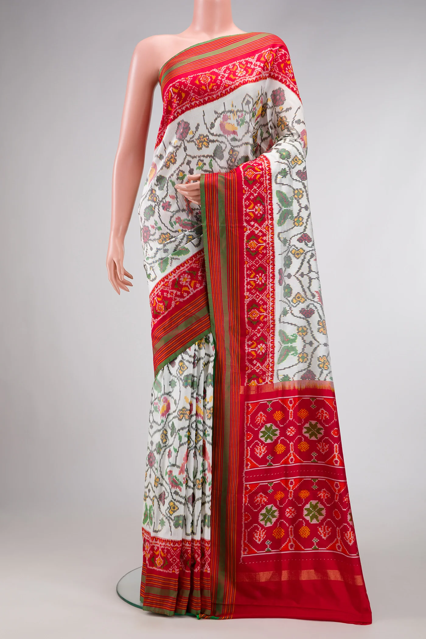 Off White Double Ikat Saree