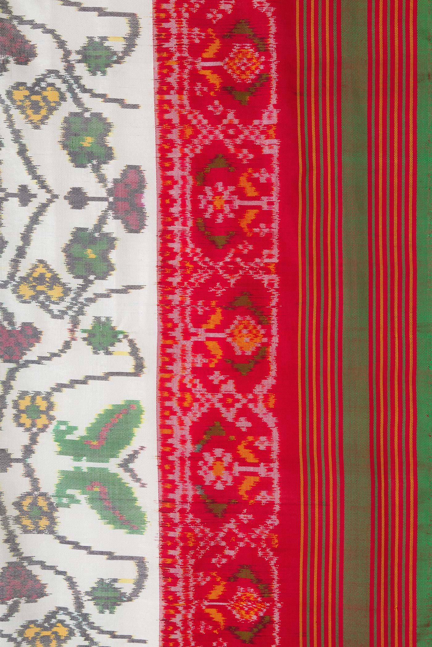 Off White Double Ikat Saree - Image 3
